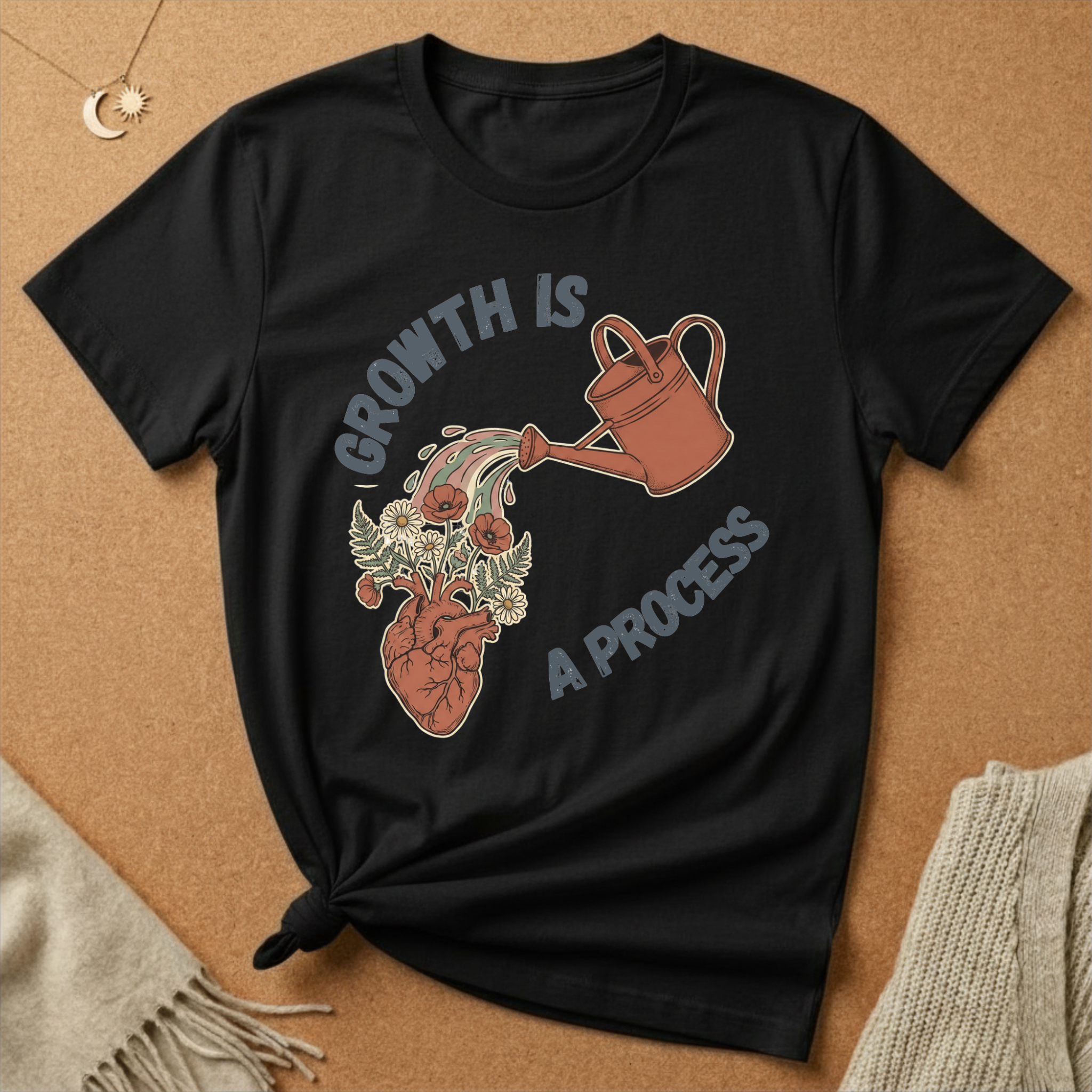 Growth Is a Process with heart and watering can Tee