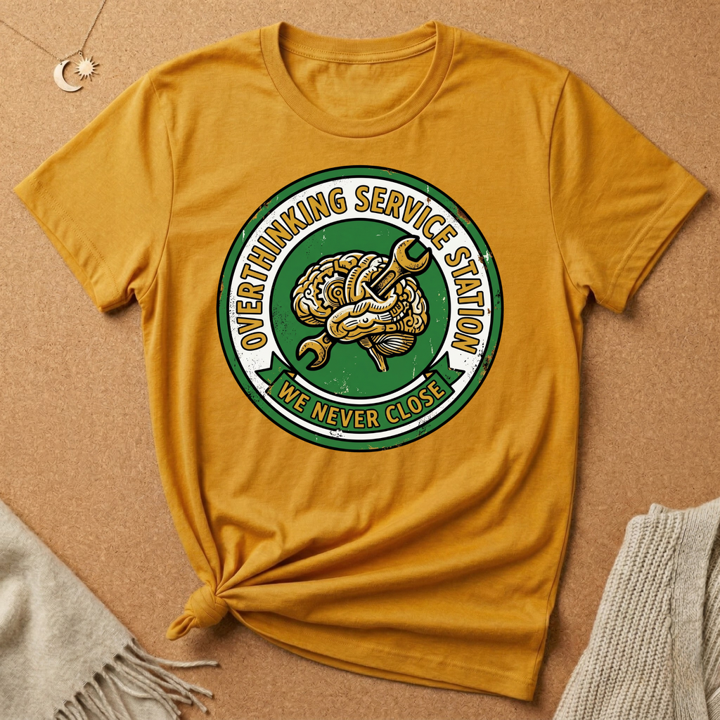 Overthinking Service Station We Never Close Brain Tee