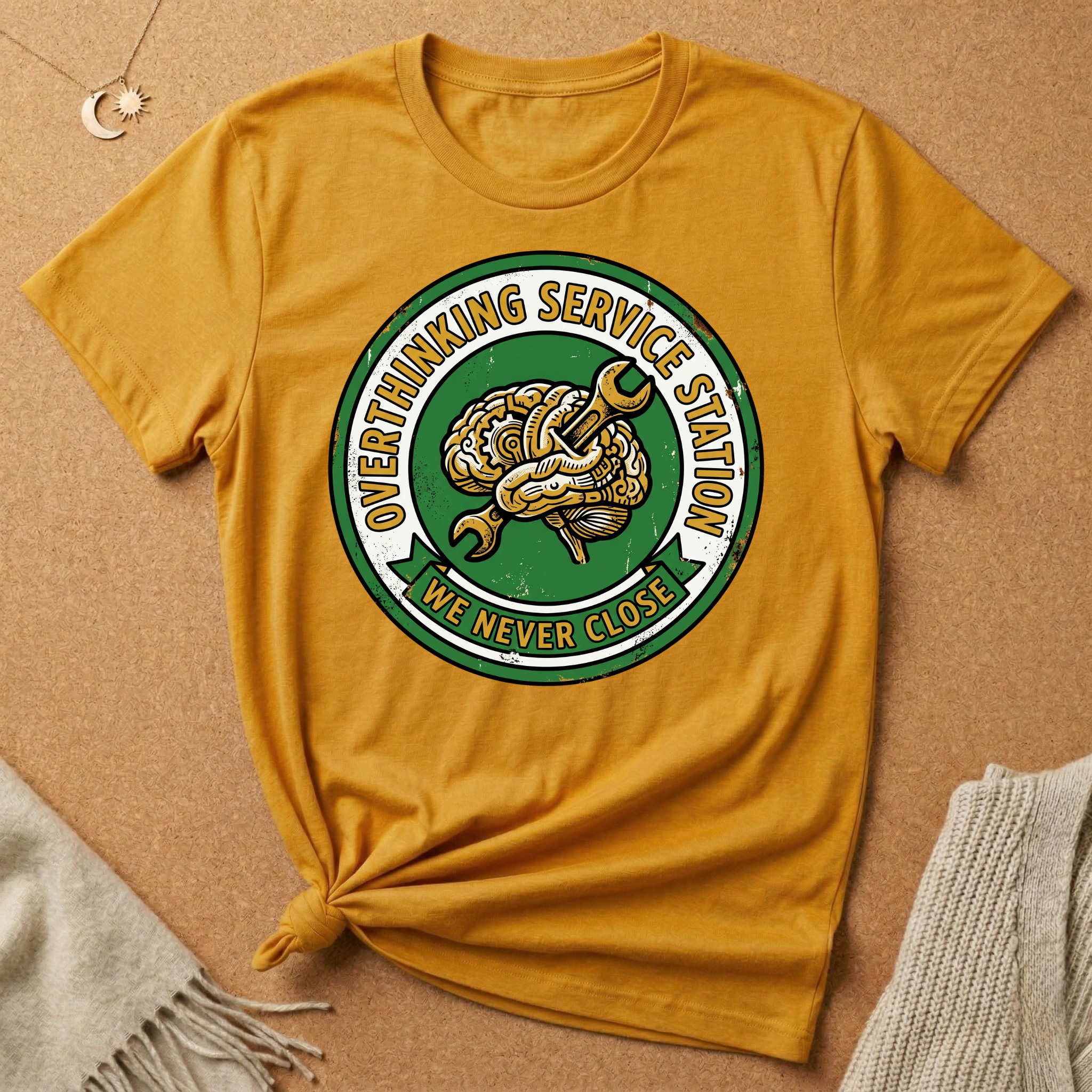 Overthinking Service Station We Never Close Brain Tee