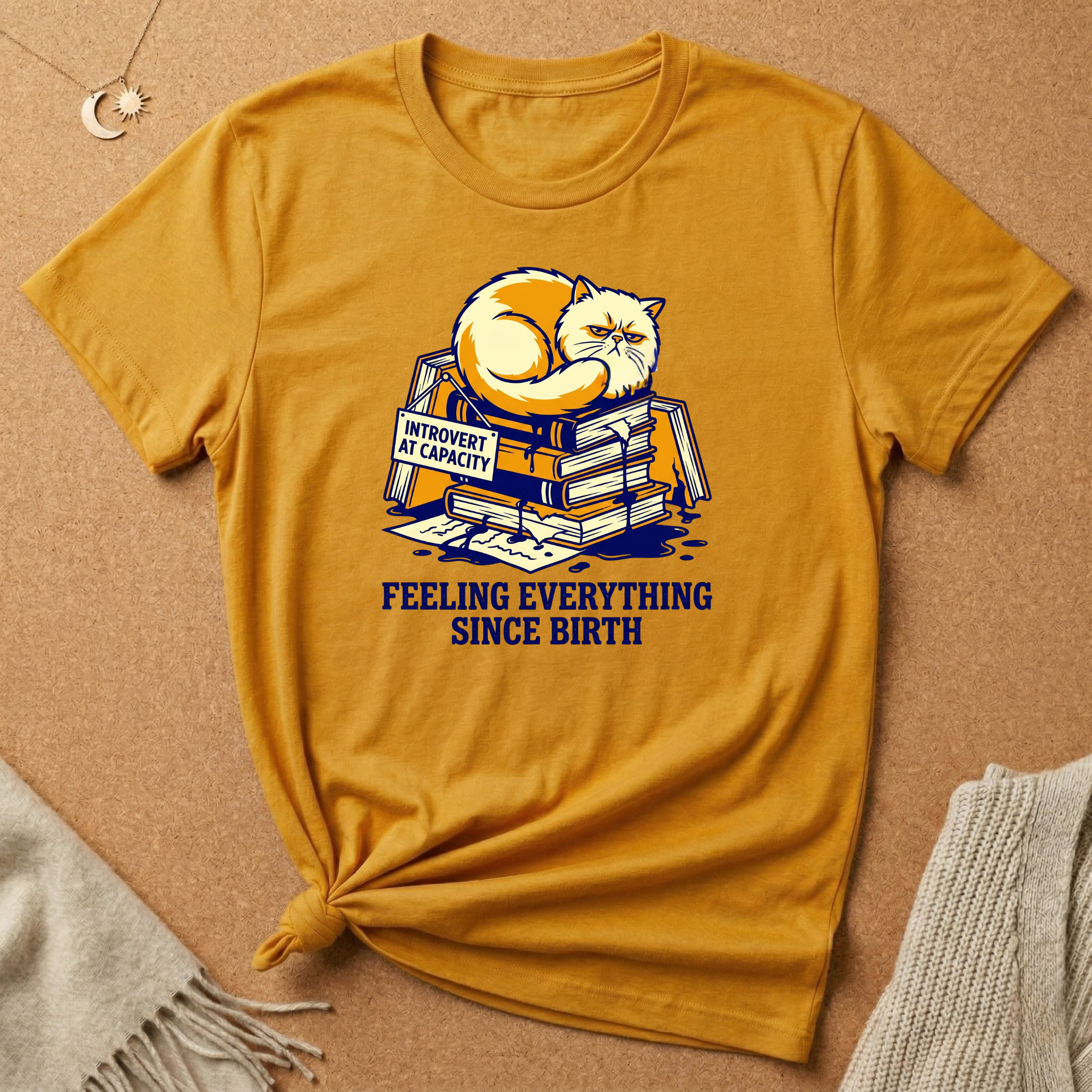 Feeling Everything Since Birth Cat With Books Tee