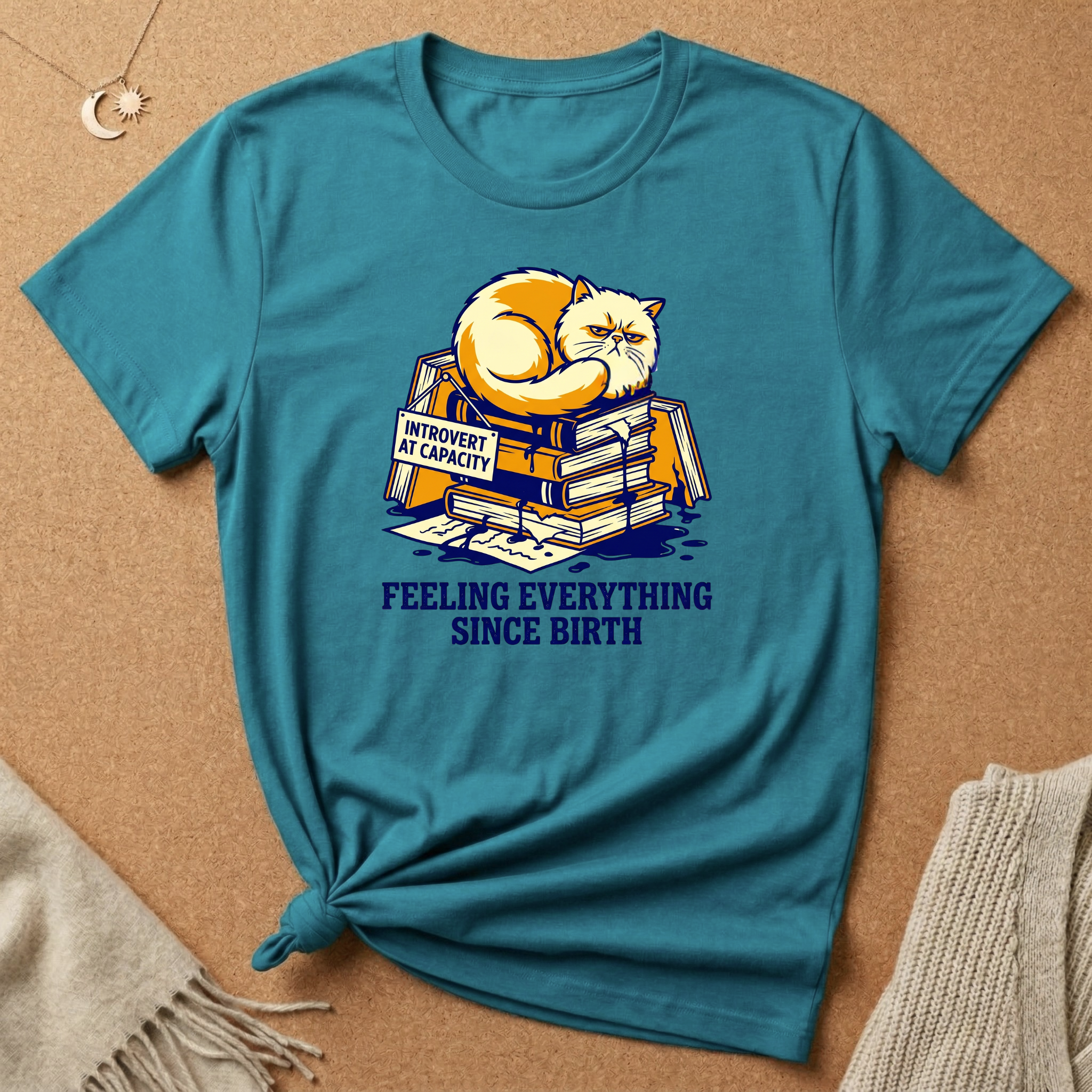 Feeling Everything Since Birth Cat With Books Tee