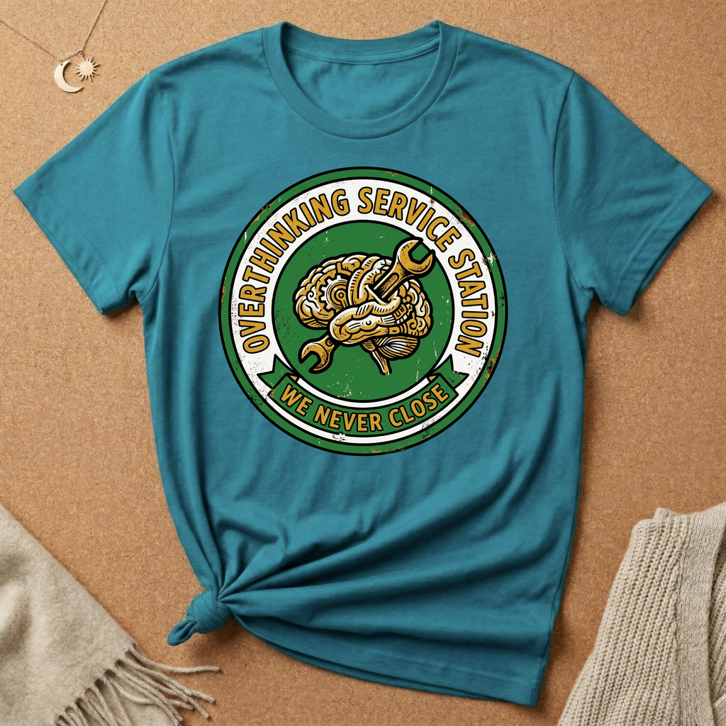 Overthinking Service Station We Never Close Brain Tee