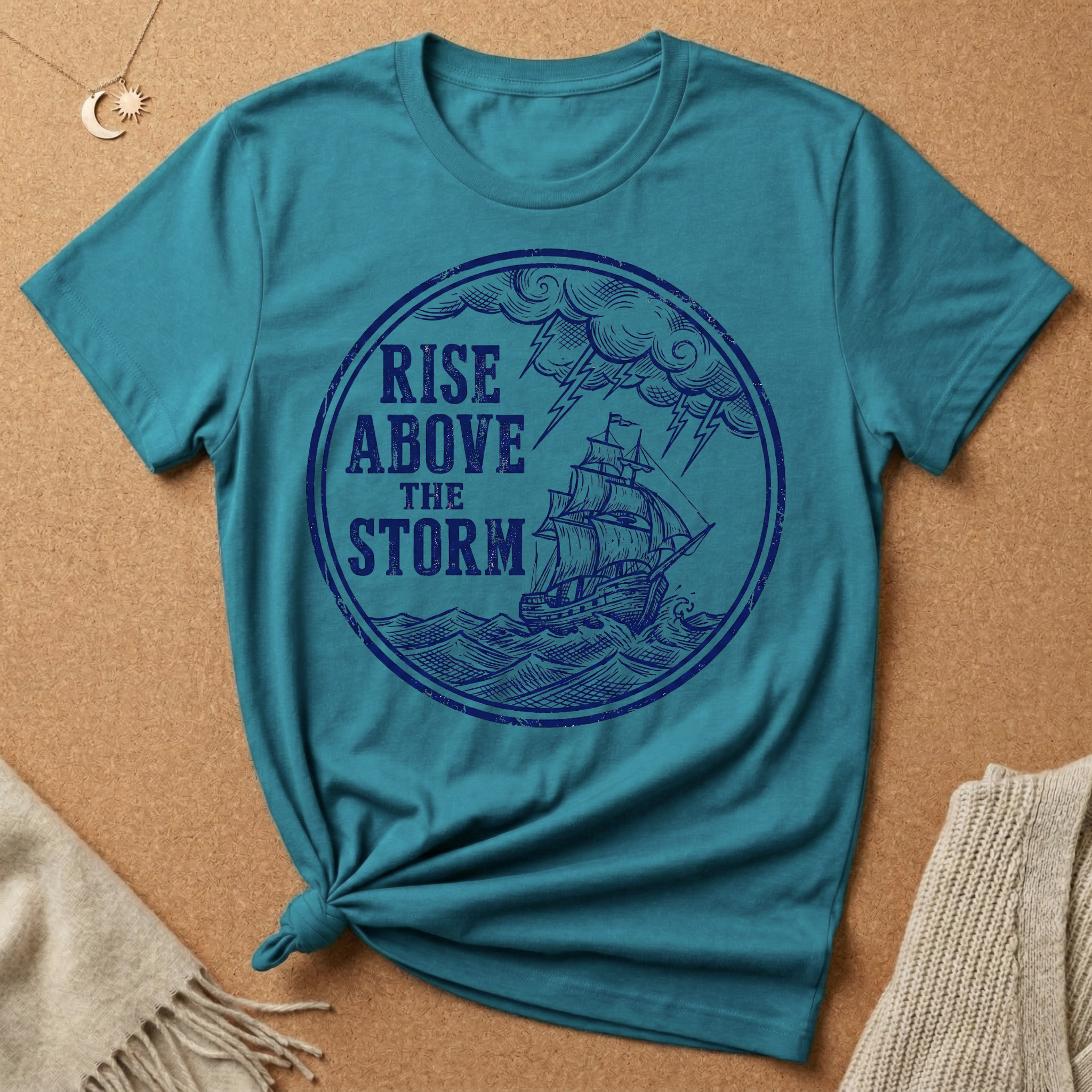 Rise Above the Storm with boat and storm Tee