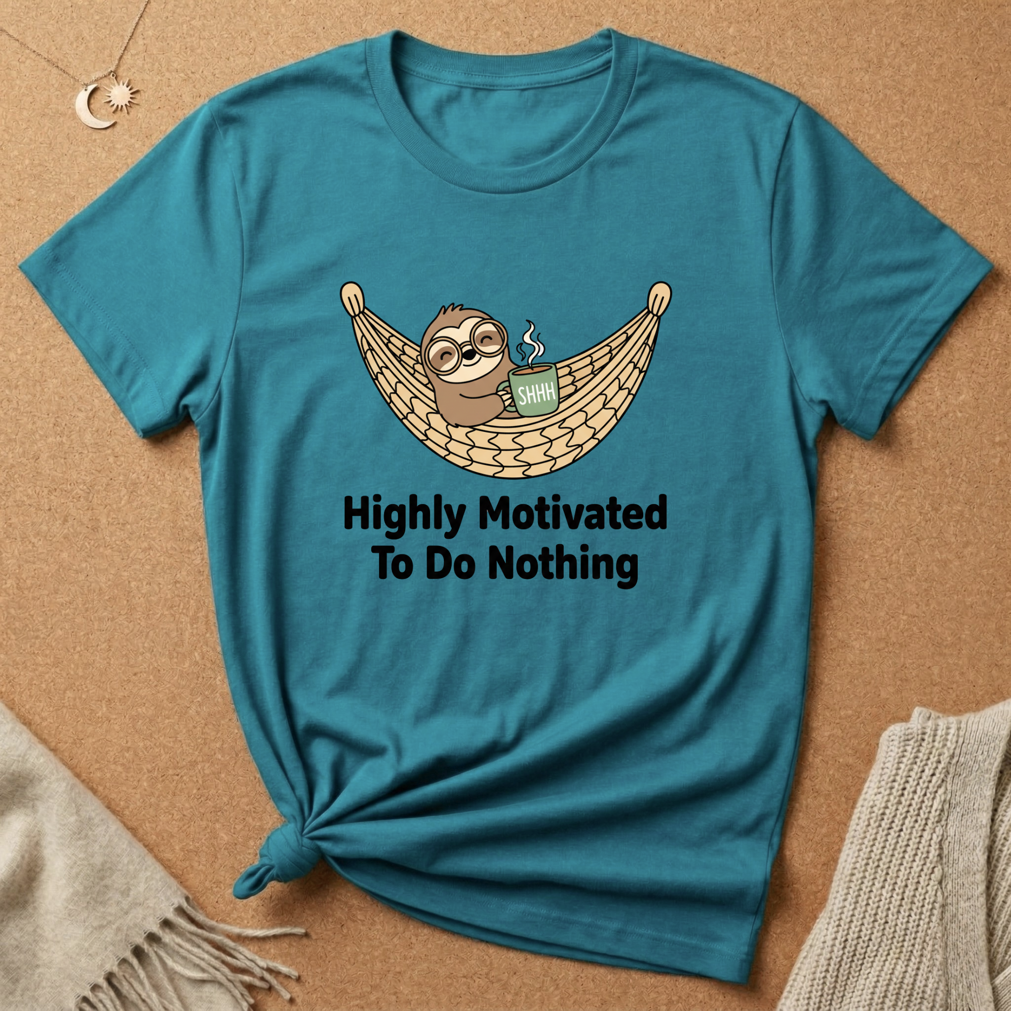 Sloth in Hammock Highly Motivated To Do Nothing Tee