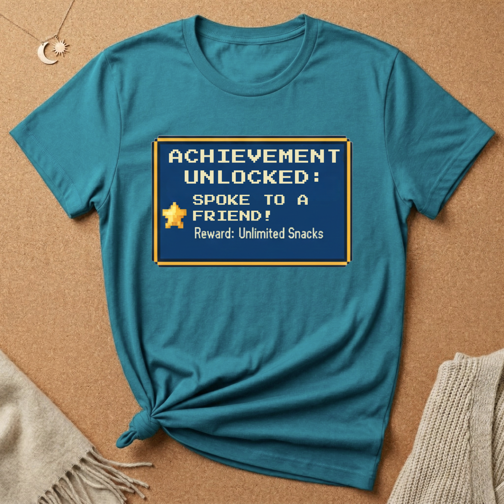 Achievement Unlocked: Spoke to a Friend. Reward: Unlimited Snacks! Tee