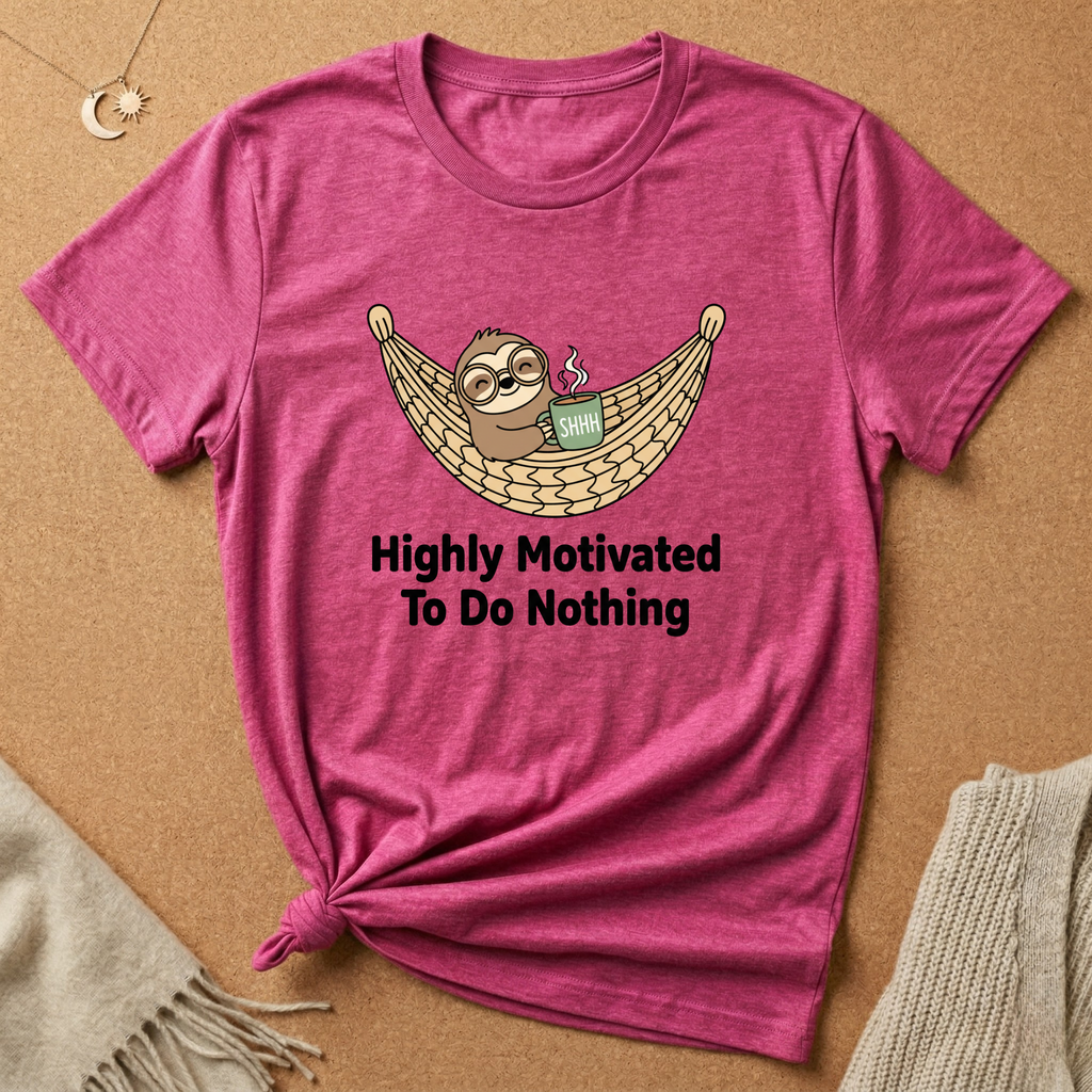 Sloth in Hammock Highly Motivated To Do Nothing Tee