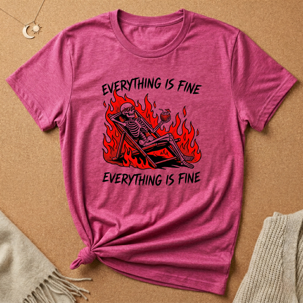 Everything is Fine Skeleton in fire Tee