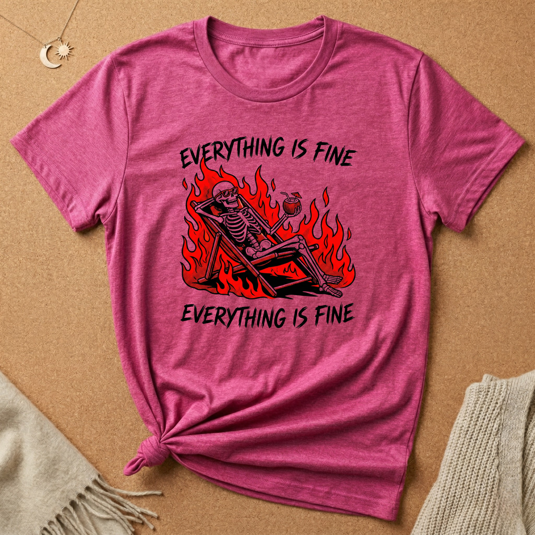 Everything is Fine Skeleton in fire Tee