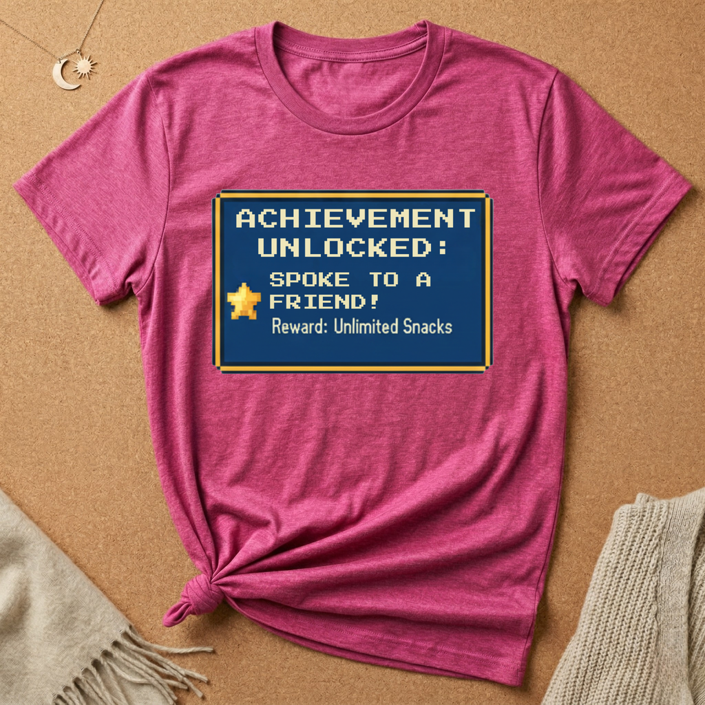 Achievement Unlocked: Spoke to a Friend. Reward: Unlimited Snacks! Tee