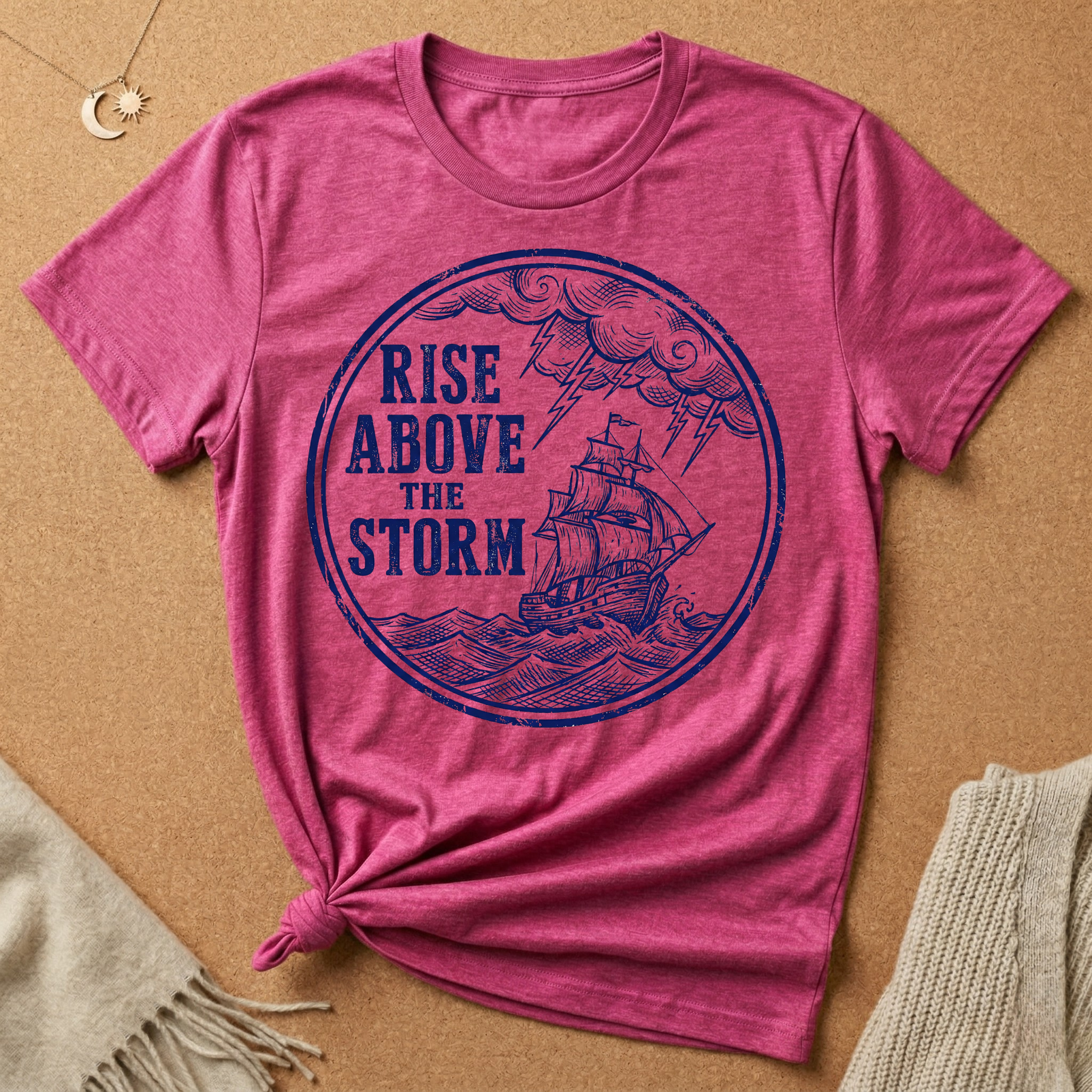 Rise Above the Storm with boat and storm Tee