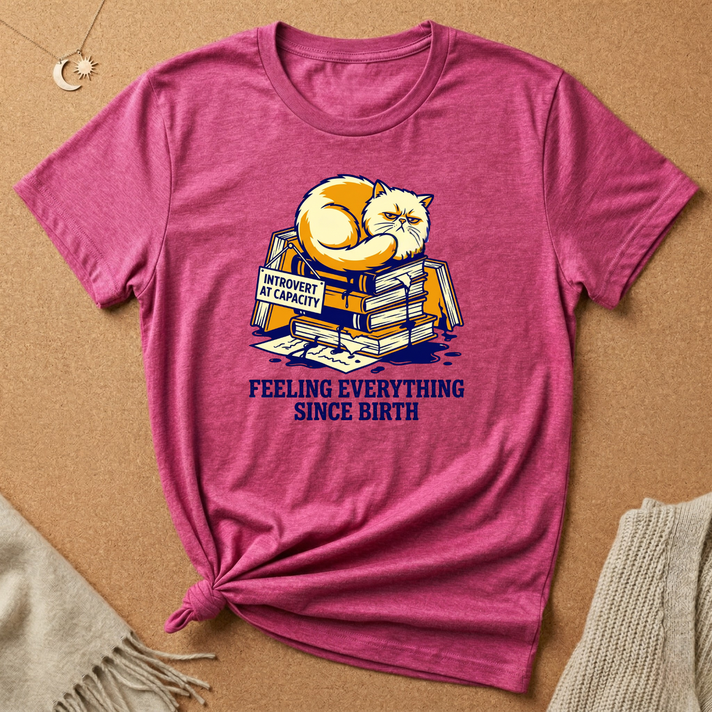 Feeling Everything Since Birth Cat With Books Tee