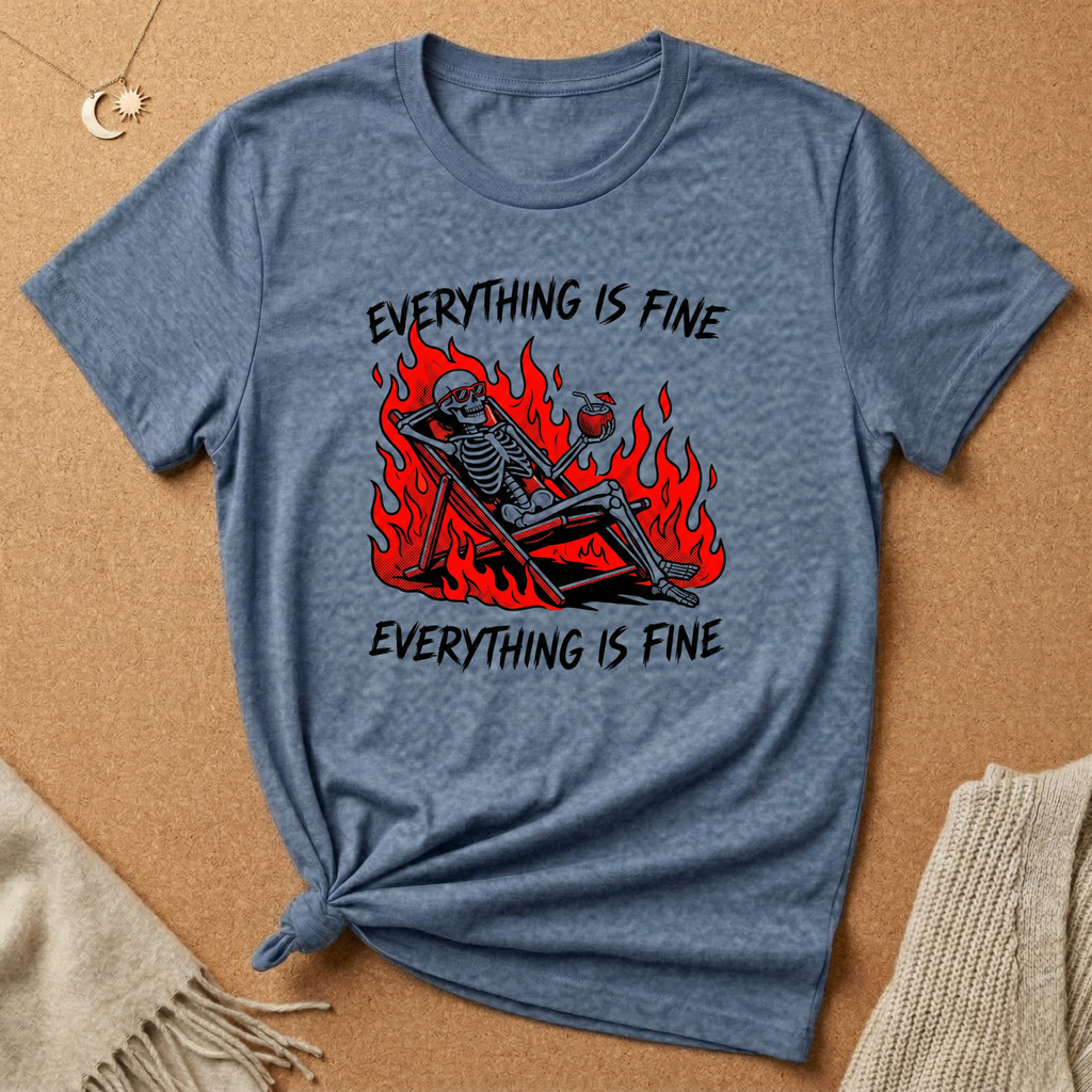 Everything is Fine Skeleton in fire Tee