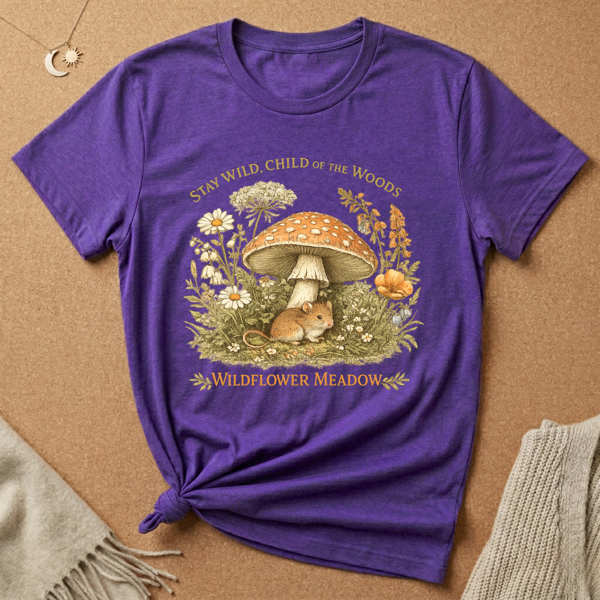 Stay Wild, Child of the Woods with mouse and mushroom Tee