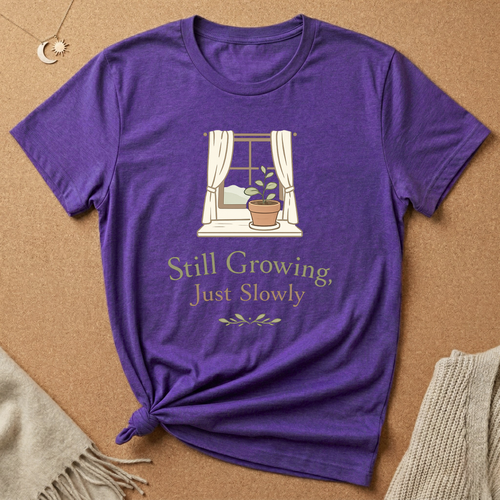 Still Growing, Just Slowly windowsill with plant Tee