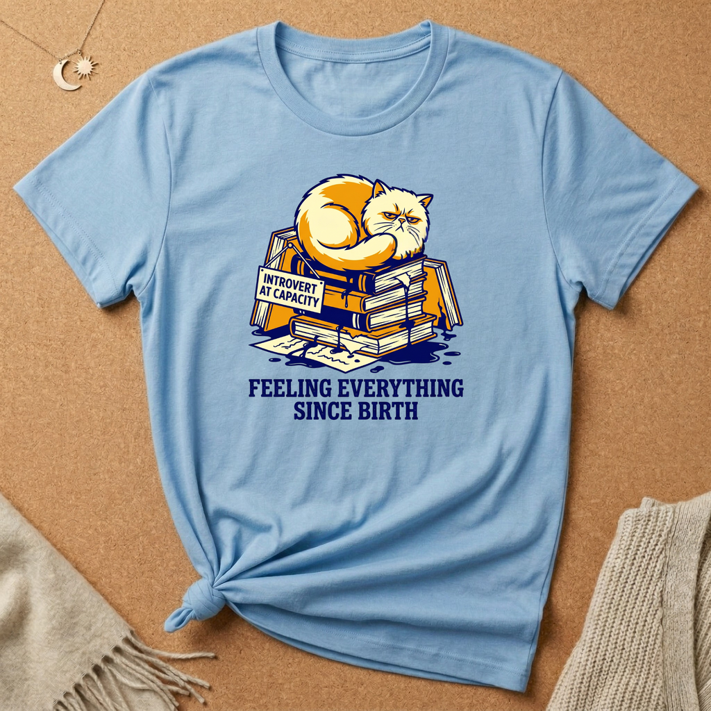 Feeling Everything Since Birth Cat With Books Tee