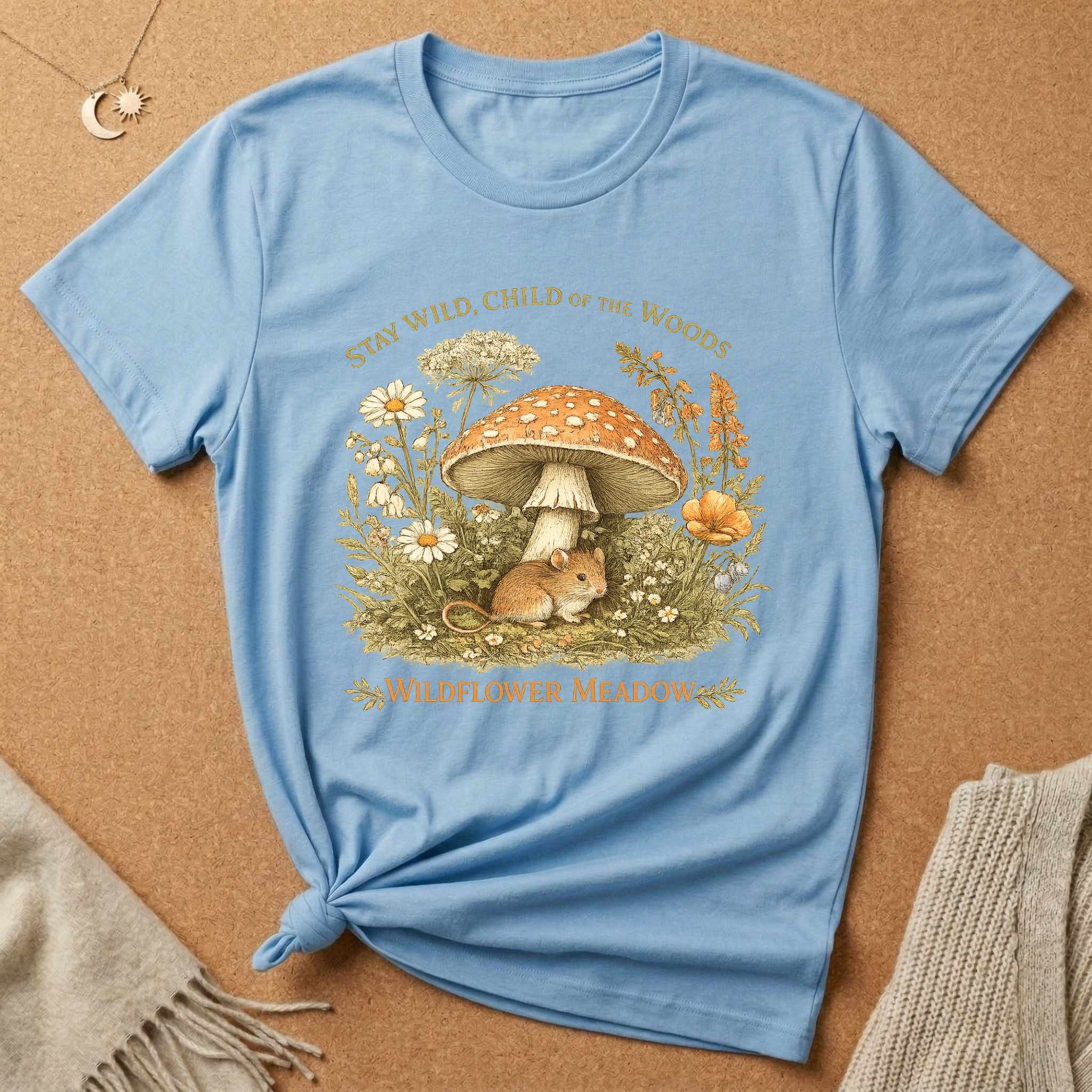 Stay Wild, Child of the Woods with mouse and mushroom Tee