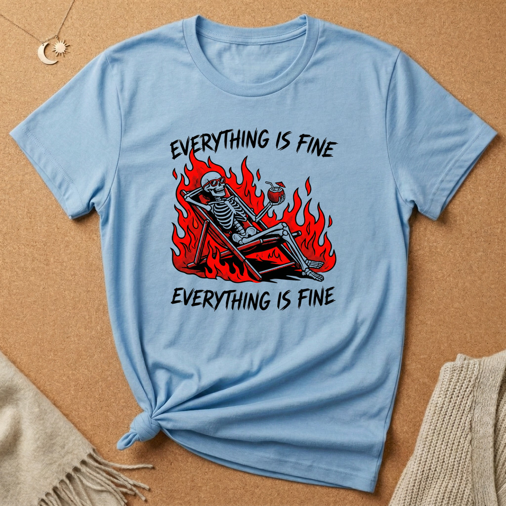 Everything is Fine Skeleton in fire Tee