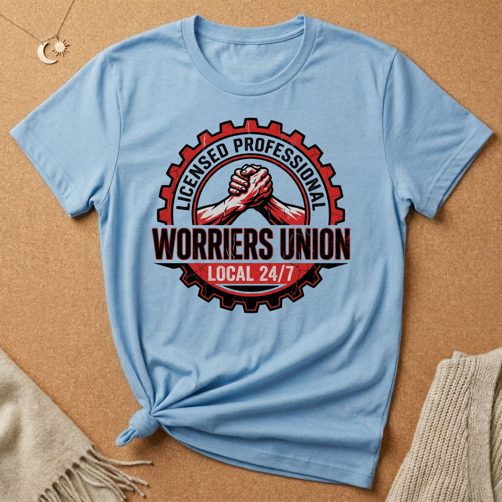 Licensed Professional Worrier's Union Local 24/7 Badge Tee