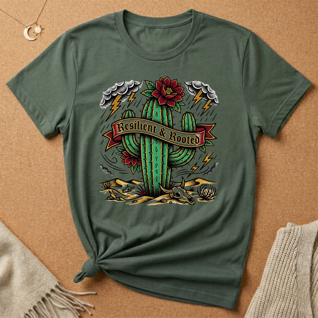 Resilient and Rooted with cactus Tee