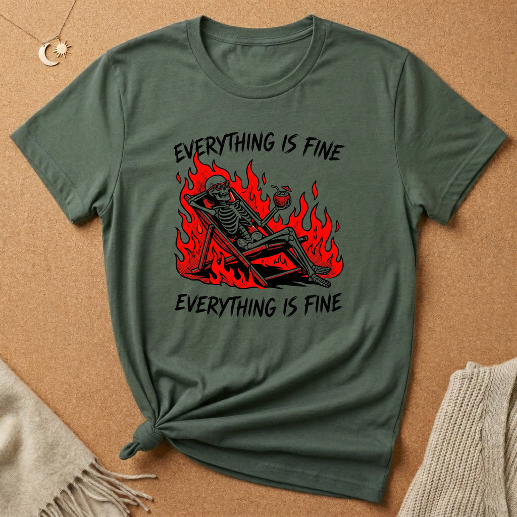 Everything is Fine Skeleton in fire Tee