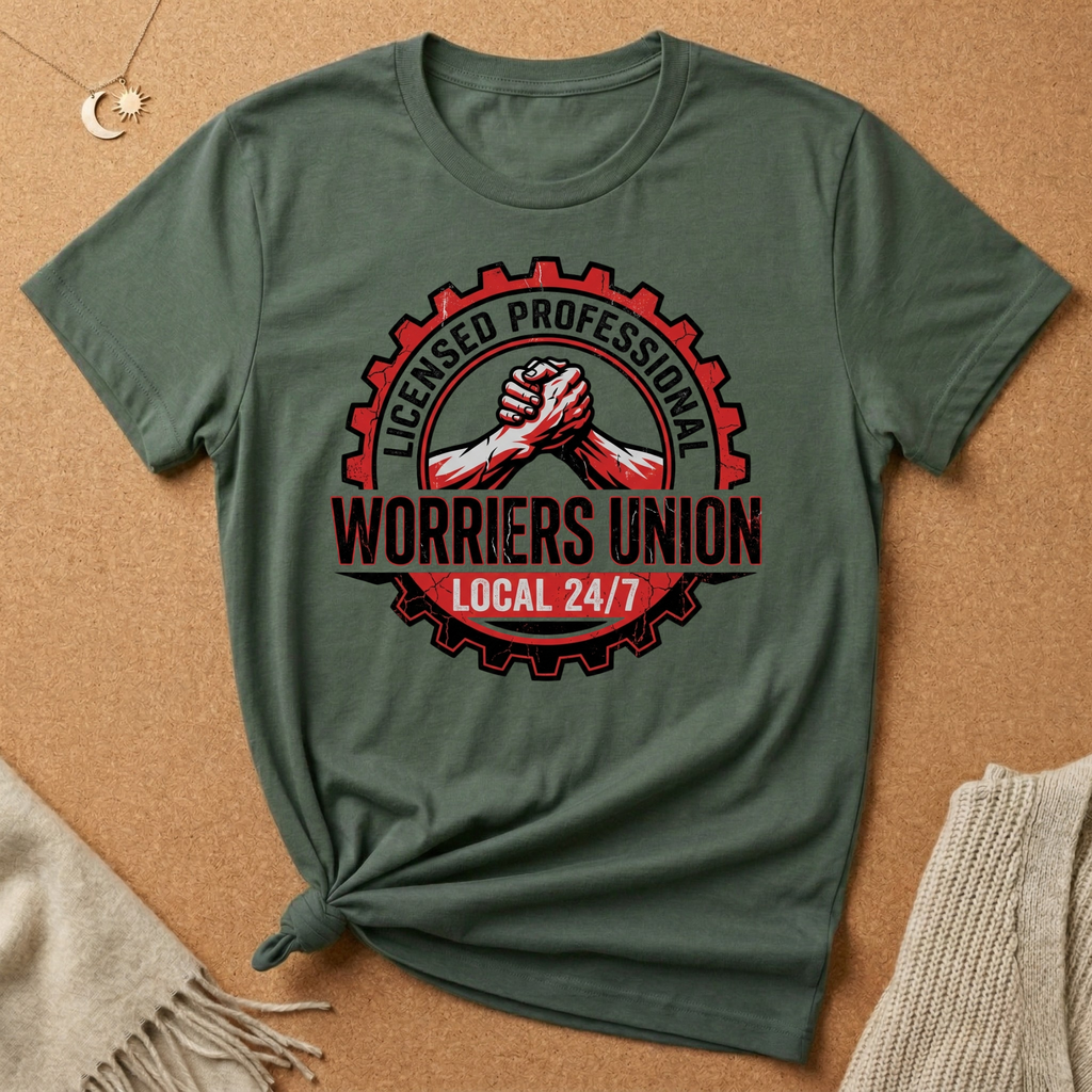 Licensed Professional Worrier's Union Local 24/7 Badge Tee