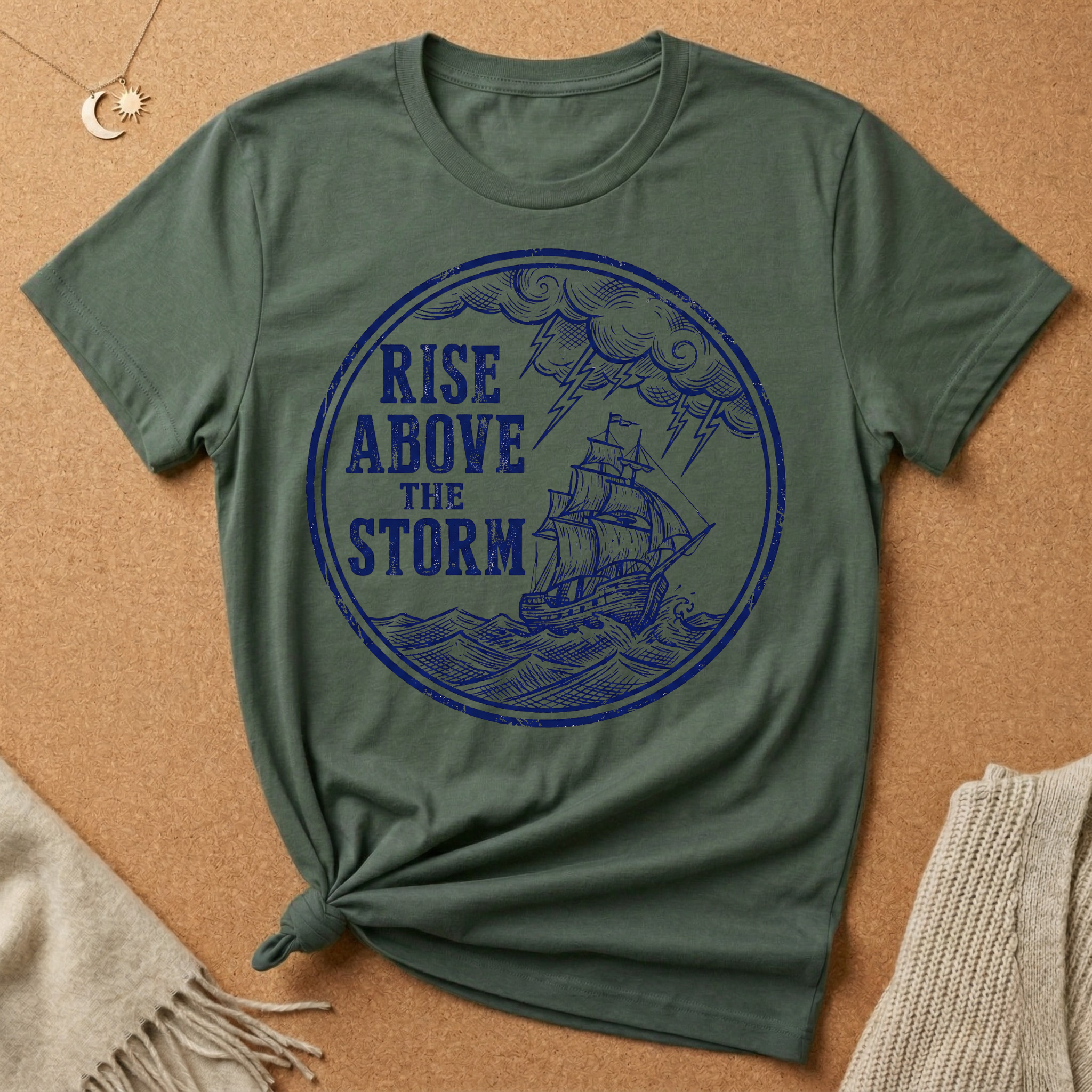 Rise Above the Storm with boat and storm Tee