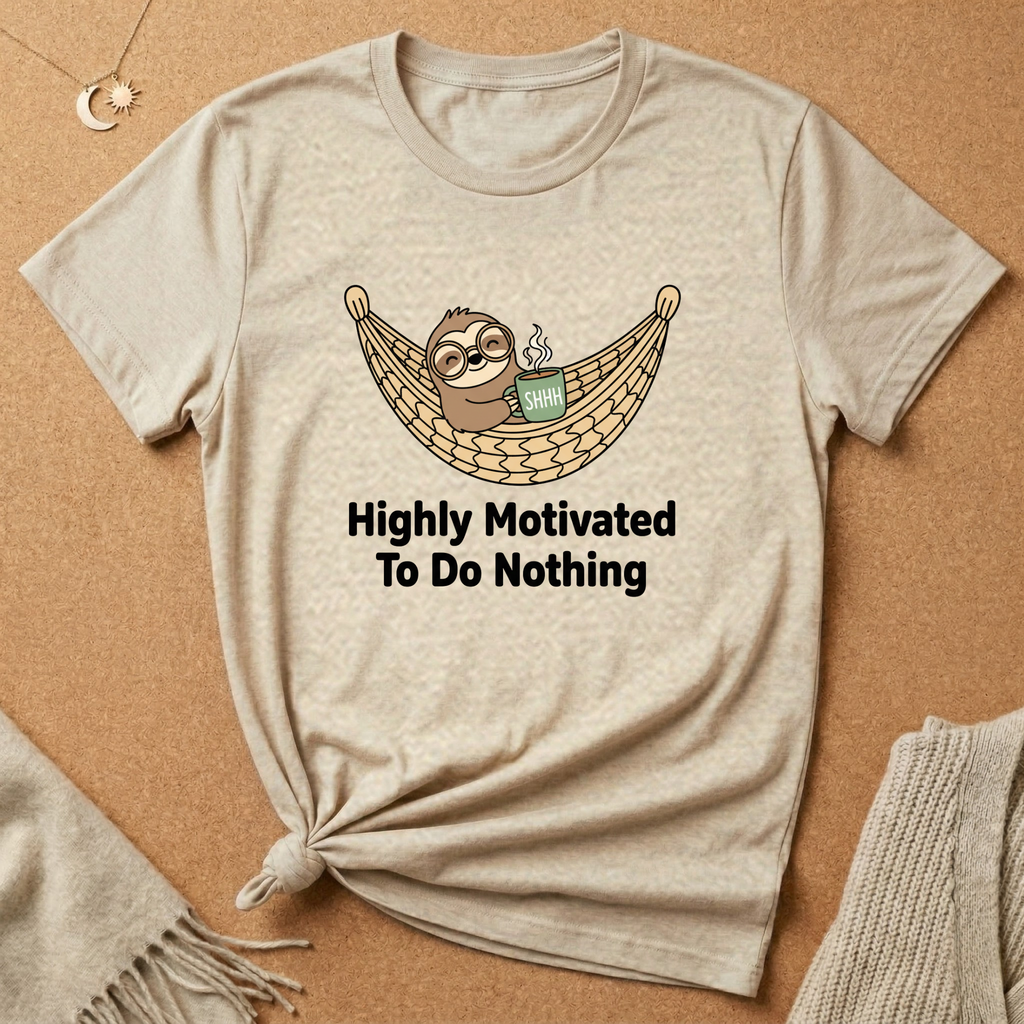 Sloth in Hammock Highly Motivated To Do Nothing Tee