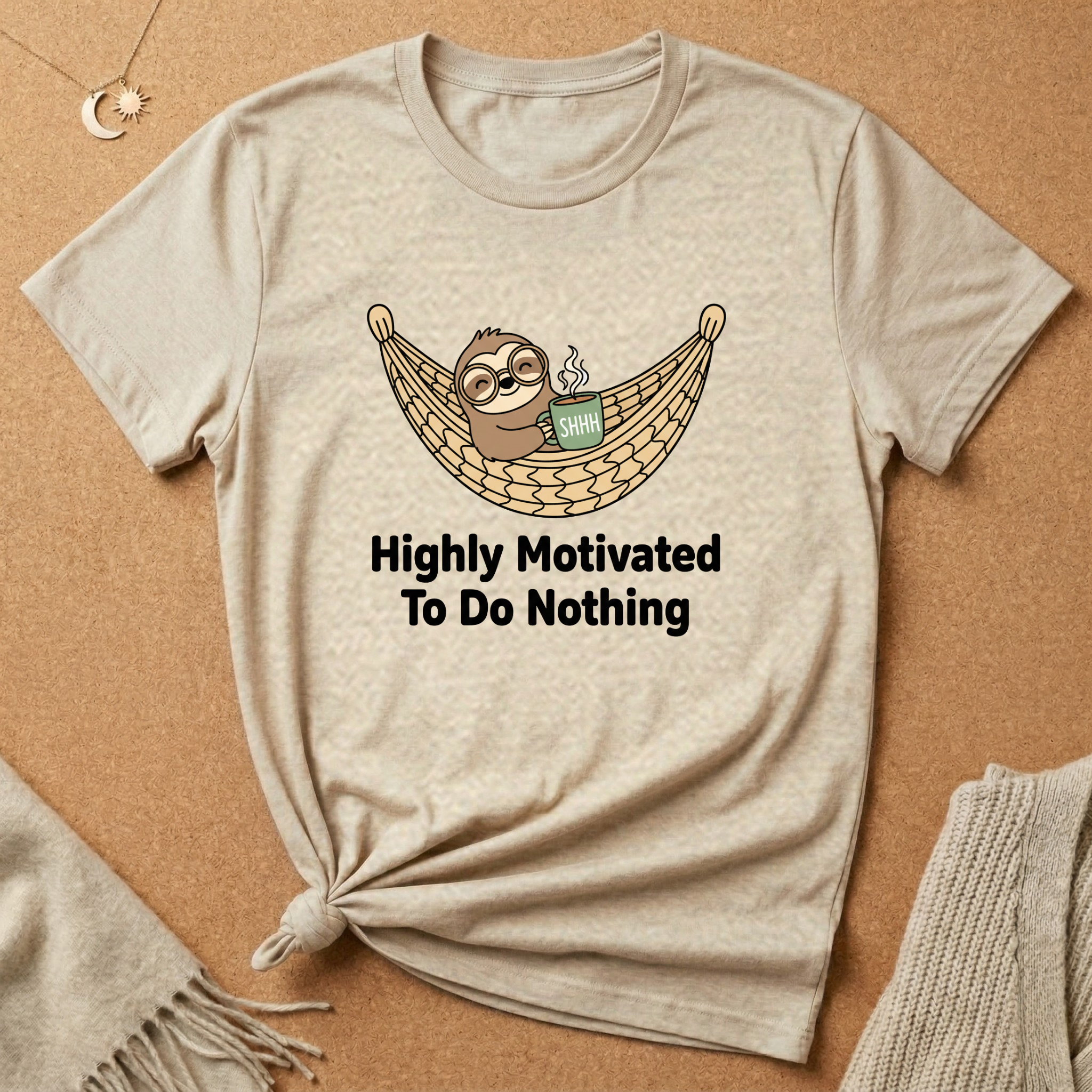 Sloth in Hammock Highly Motivated To Do Nothing Tee