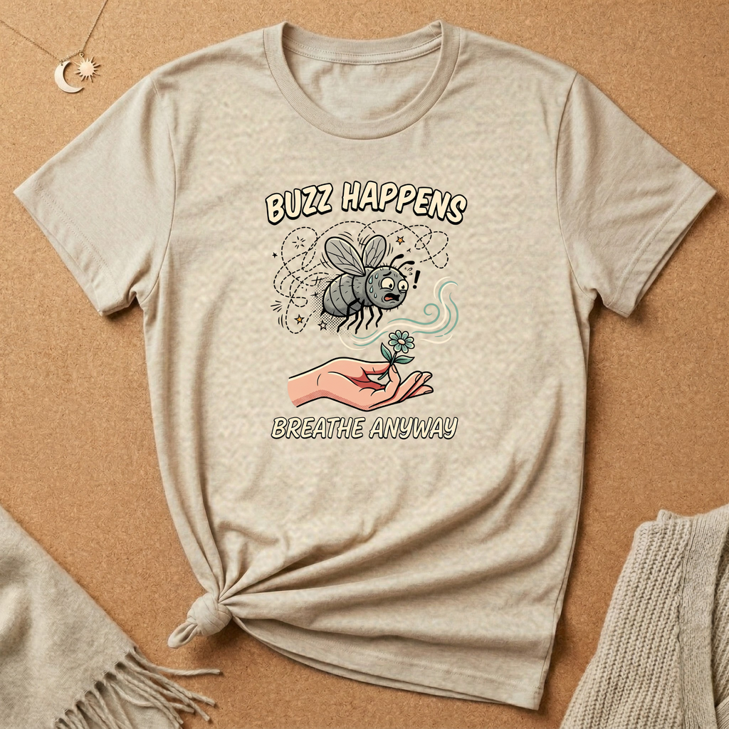 Buzz Happens Breathe Anyway Anxious Fly Tee