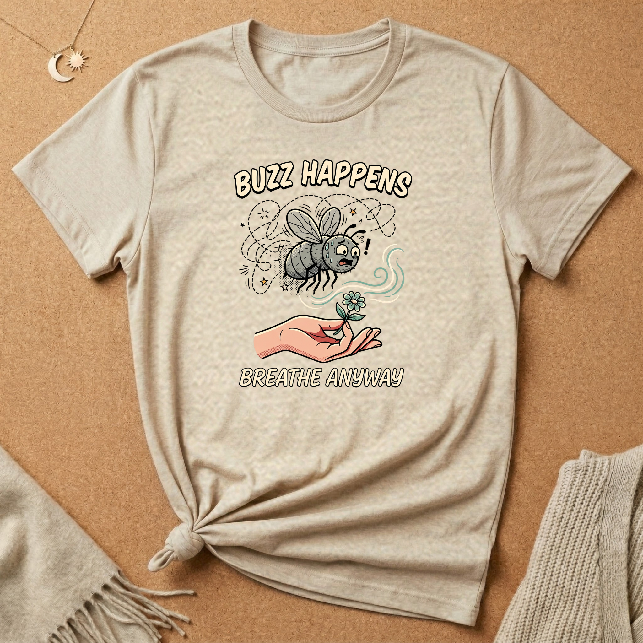 Buzz Happens Breathe Anyway Anxious Fly Tee