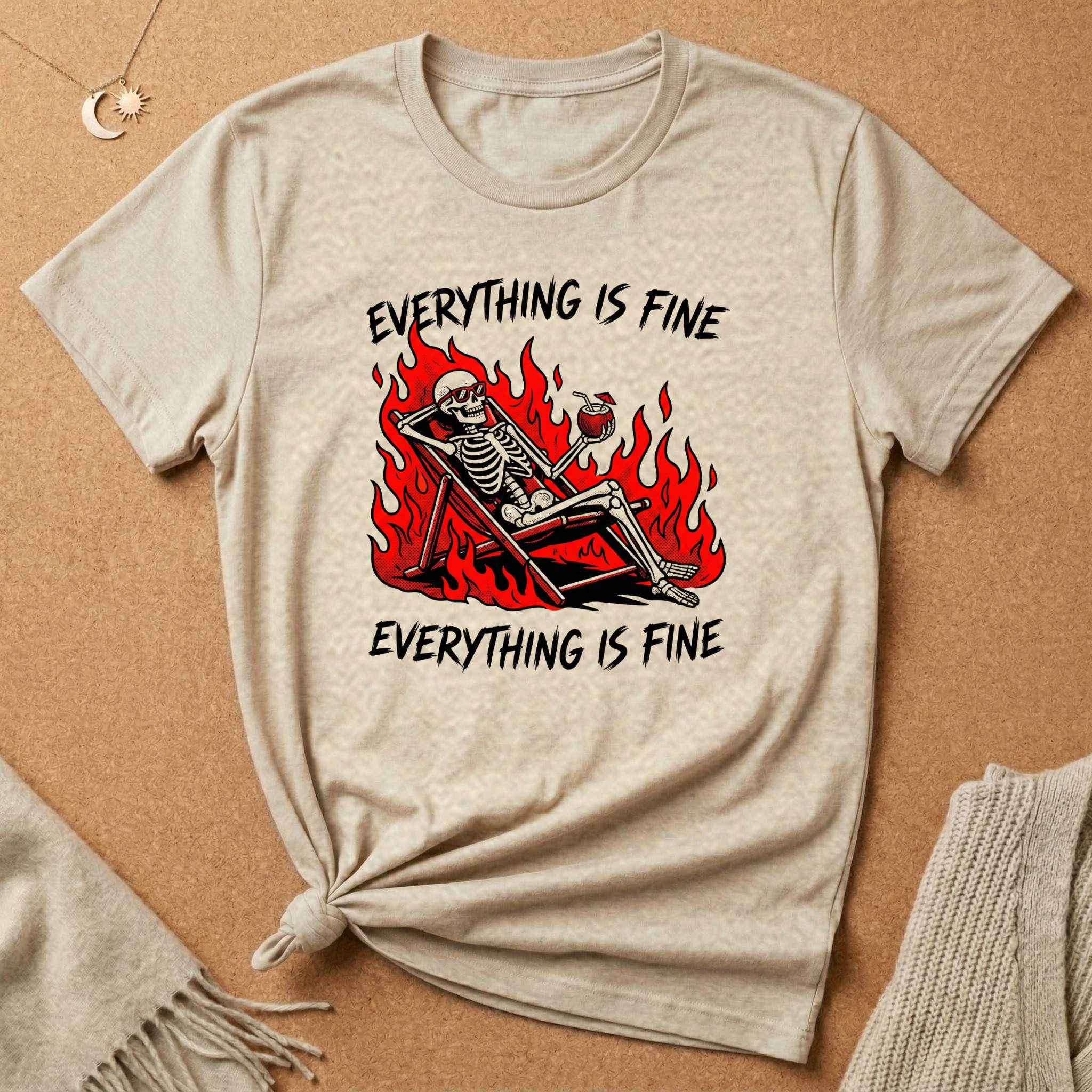 Everything is Fine Skeleton in fire Tee