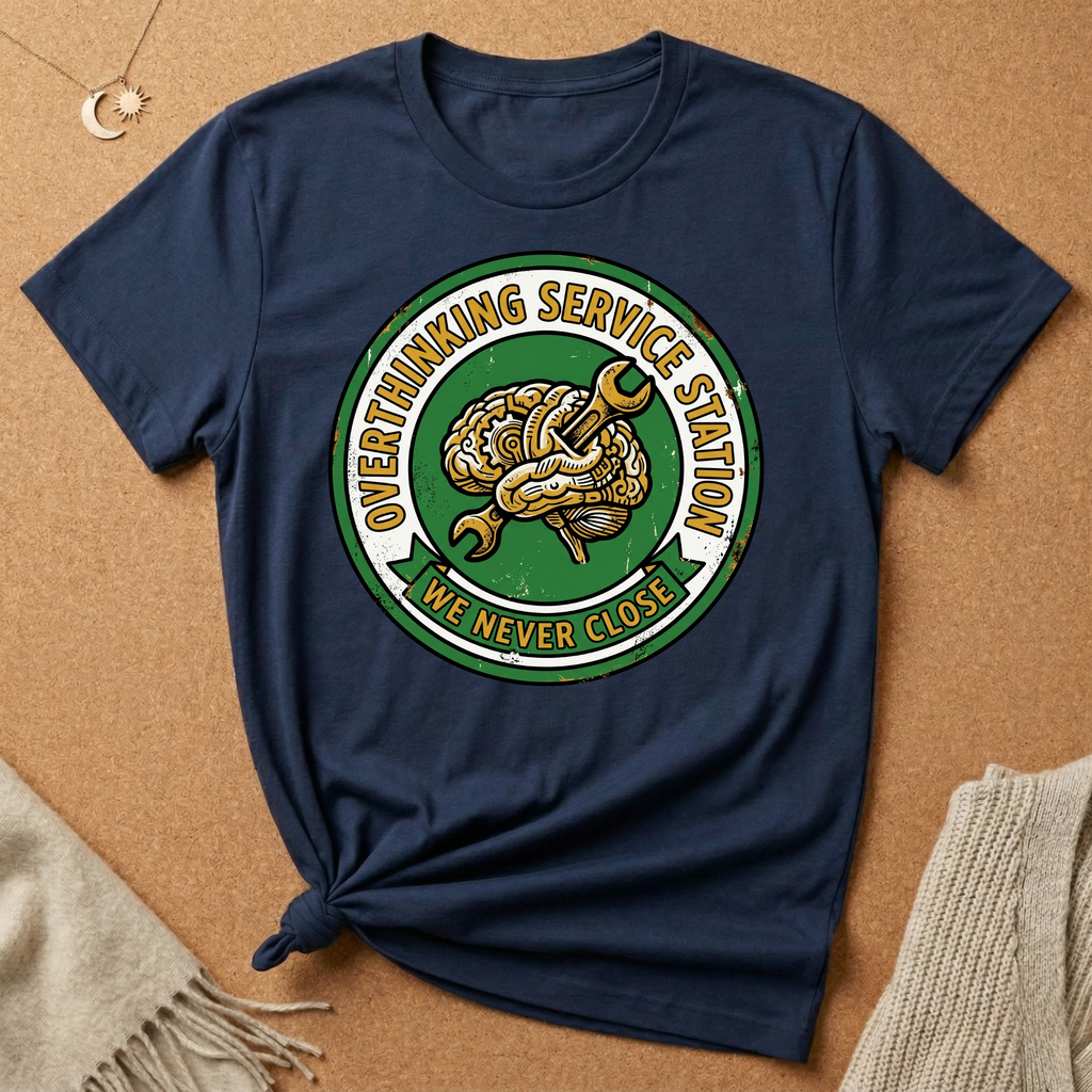 Overthinking Service Station We Never Close Brain Tee
