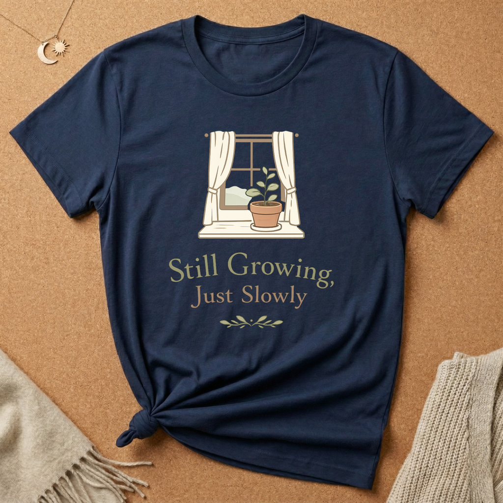 Still Growing, Just Slowly windowsill with plant Tee