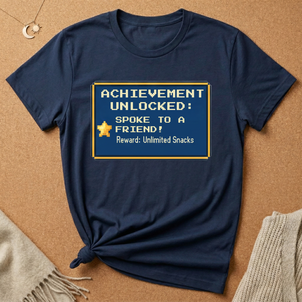 Achievement Unlocked: Spoke to a Friend. Reward: Unlimited Snacks! Tee