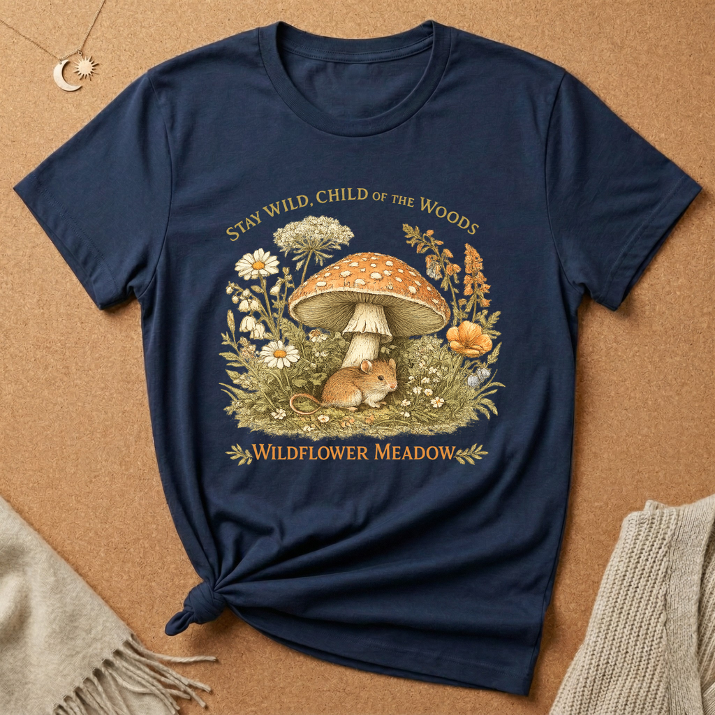 Stay Wild, Child of the Woods with mouse and mushroom Tee