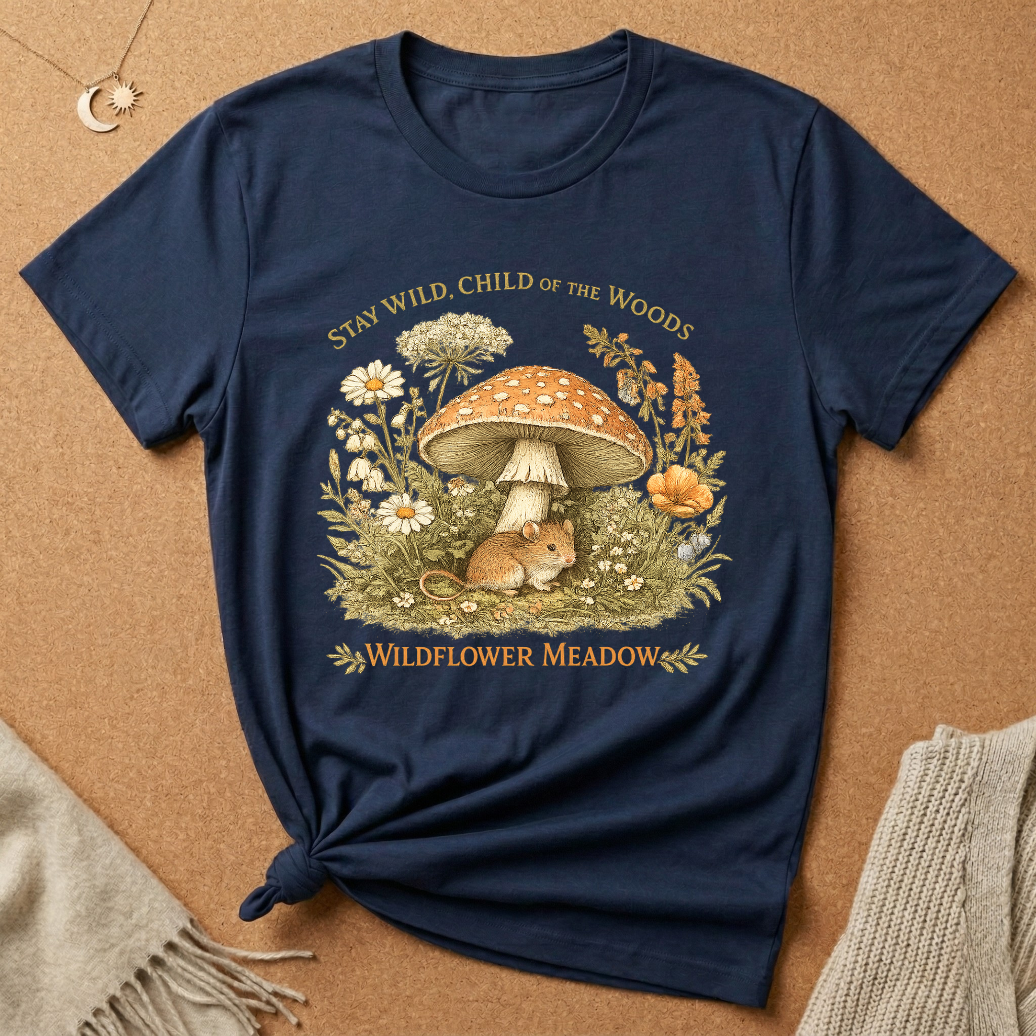 Stay Wild, Child of the Woods with mouse and mushroom Tee