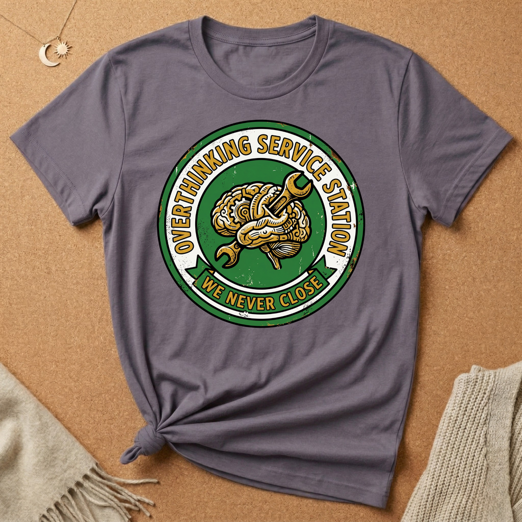 Overthinking Service Station We Never Close Brain Tee
