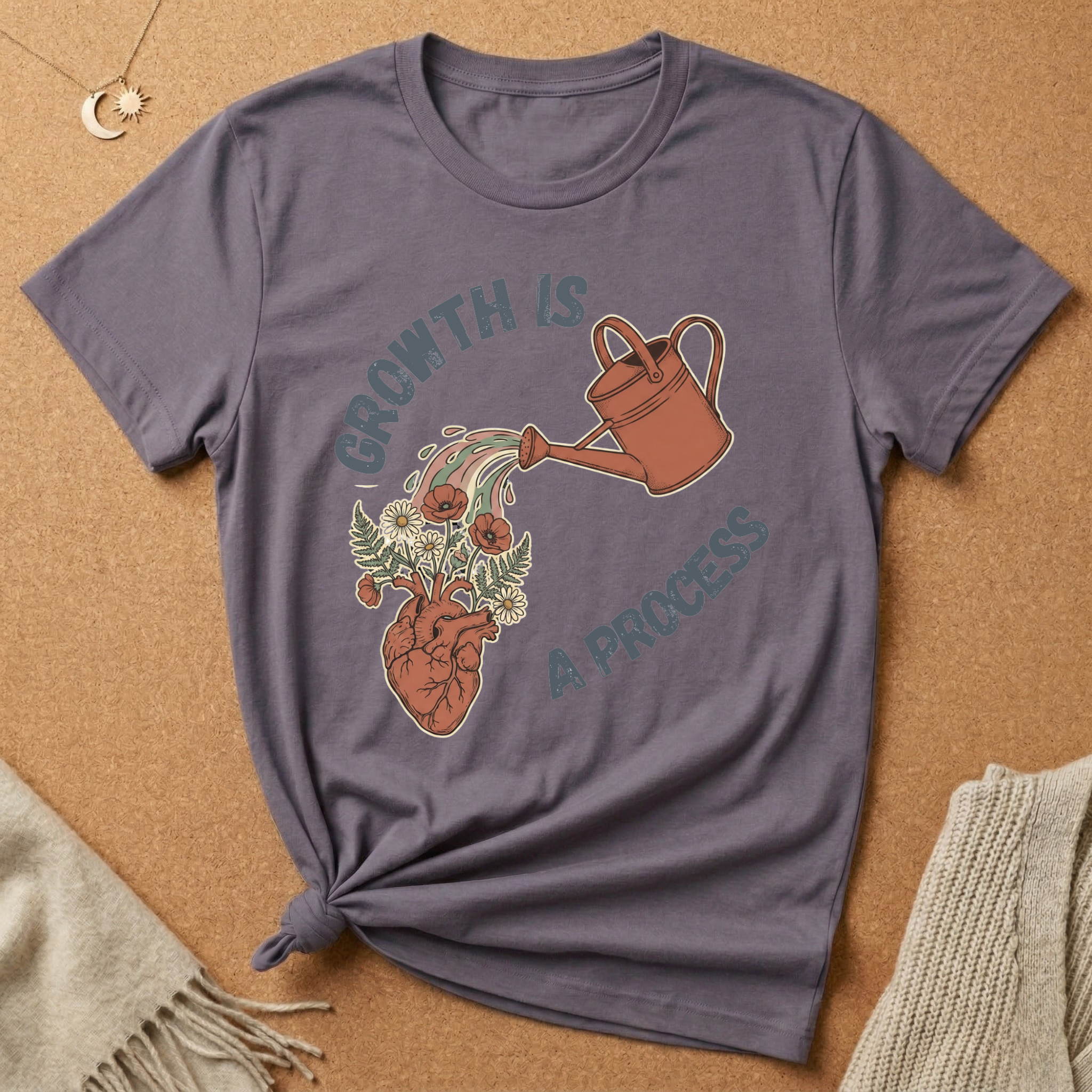 Growth Is a Process with heart and watering can Tee