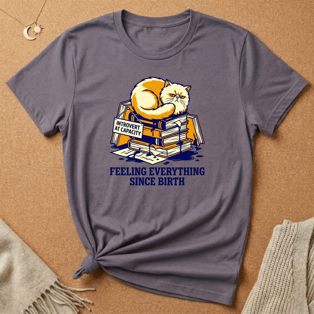 Feeling Everything Since Birth Cat With Books Tee
