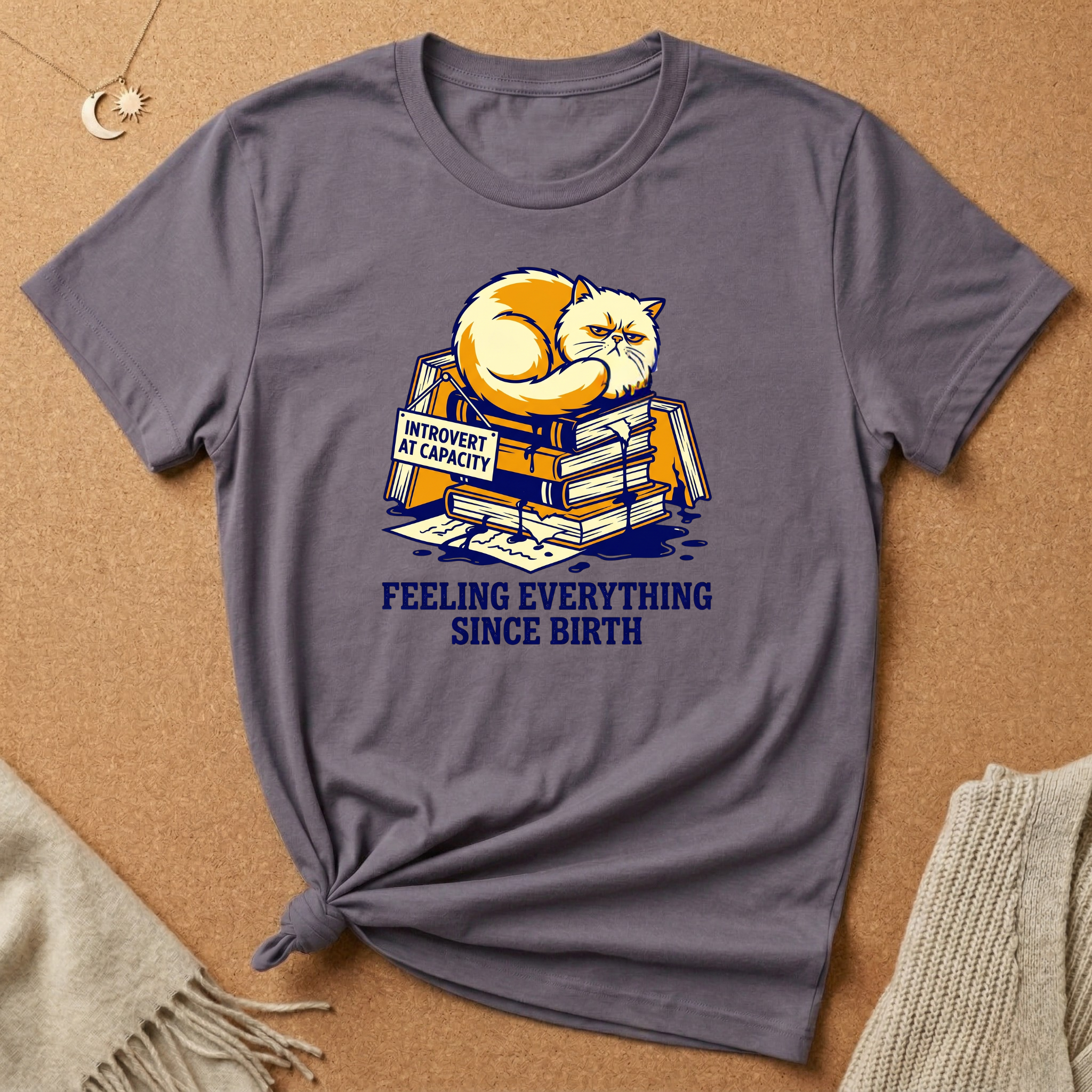 Feeling Everything Since Birth Cat With Books Tee