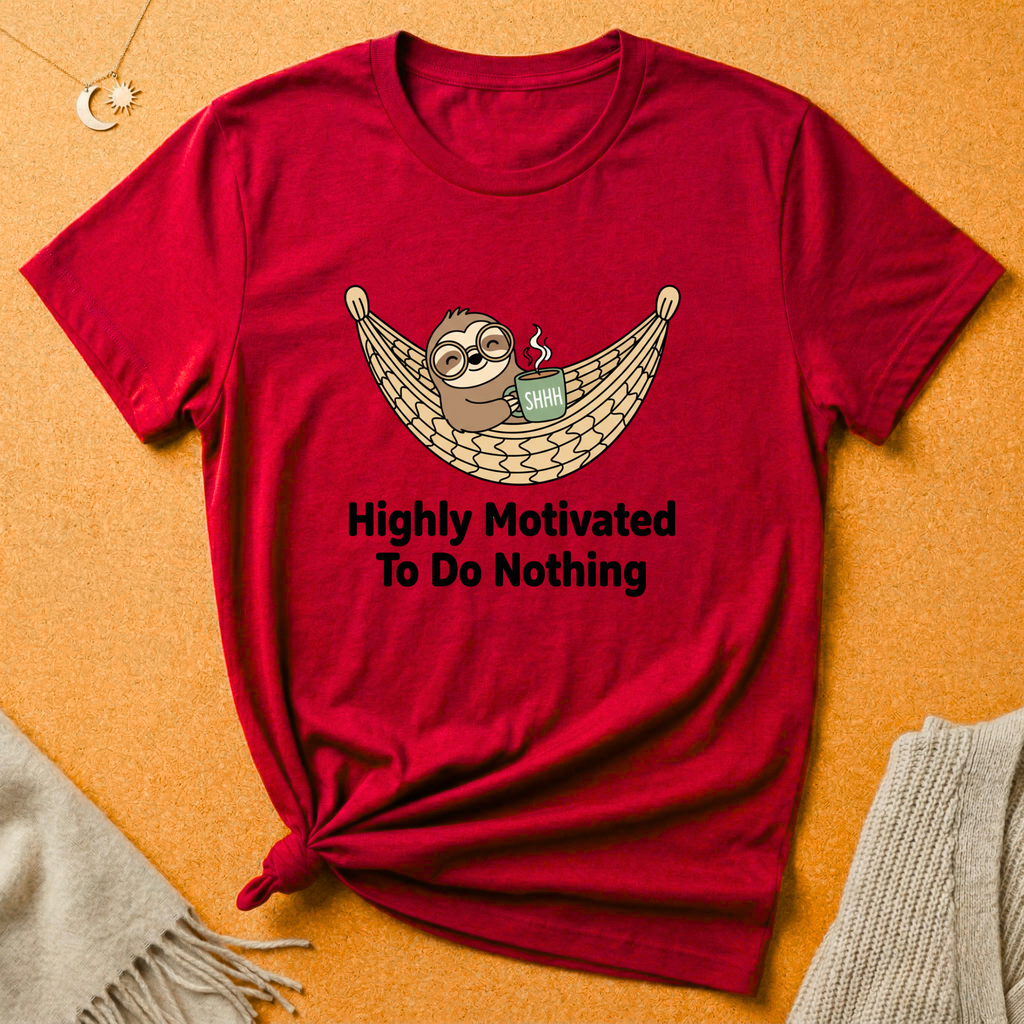 Sloth in Hammock Highly Motivated To Do Nothing Tee