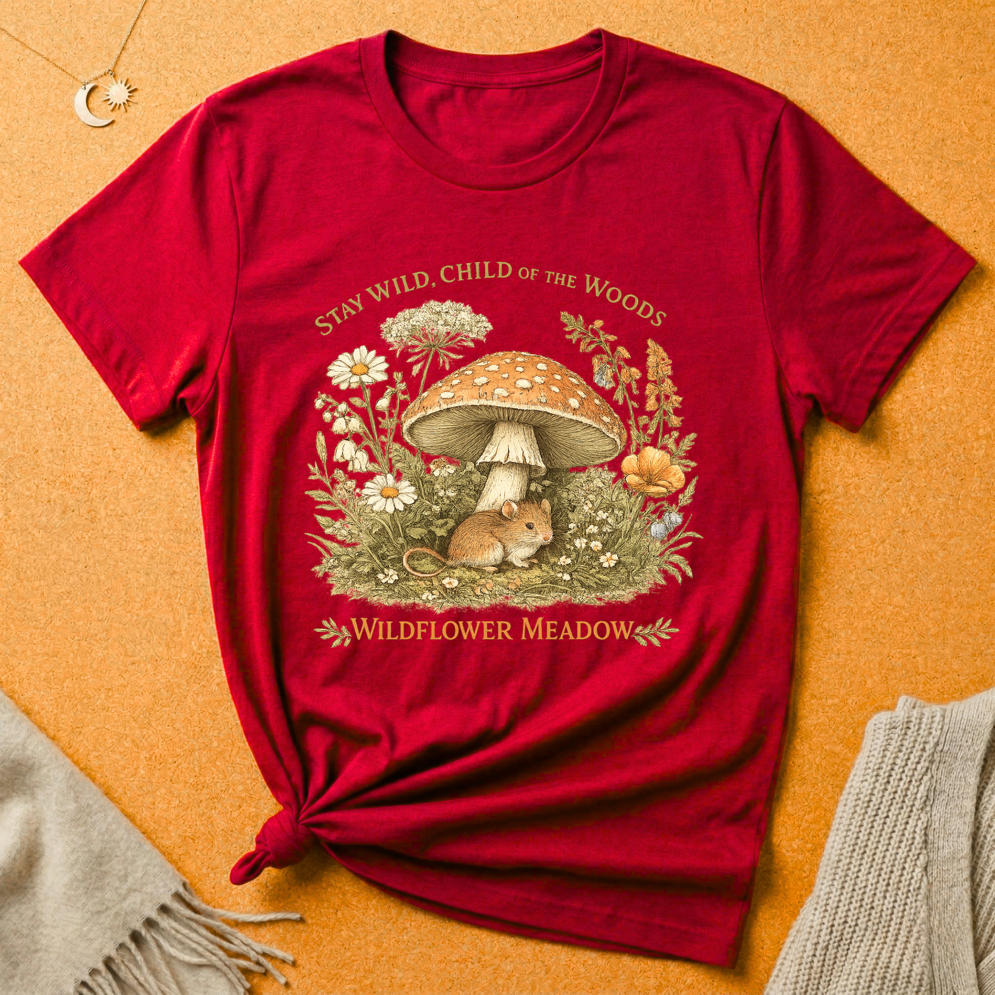 Stay Wild, Child of the Woods with mouse and mushroom Tee
