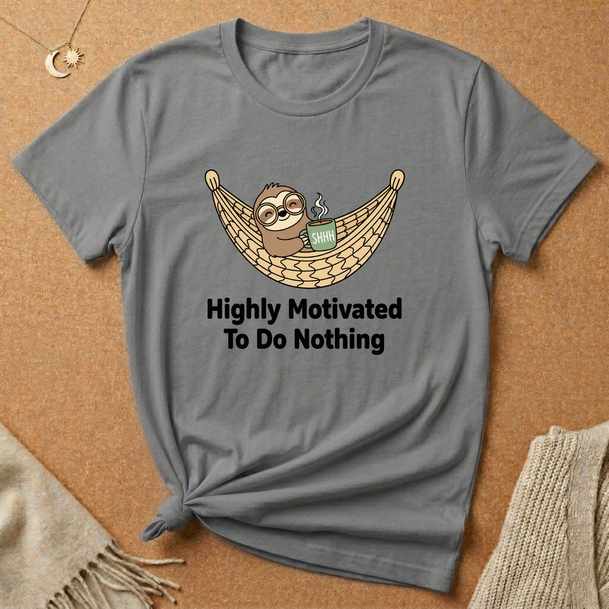 Sloth in Hammock Highly Motivated To Do Nothing Tee