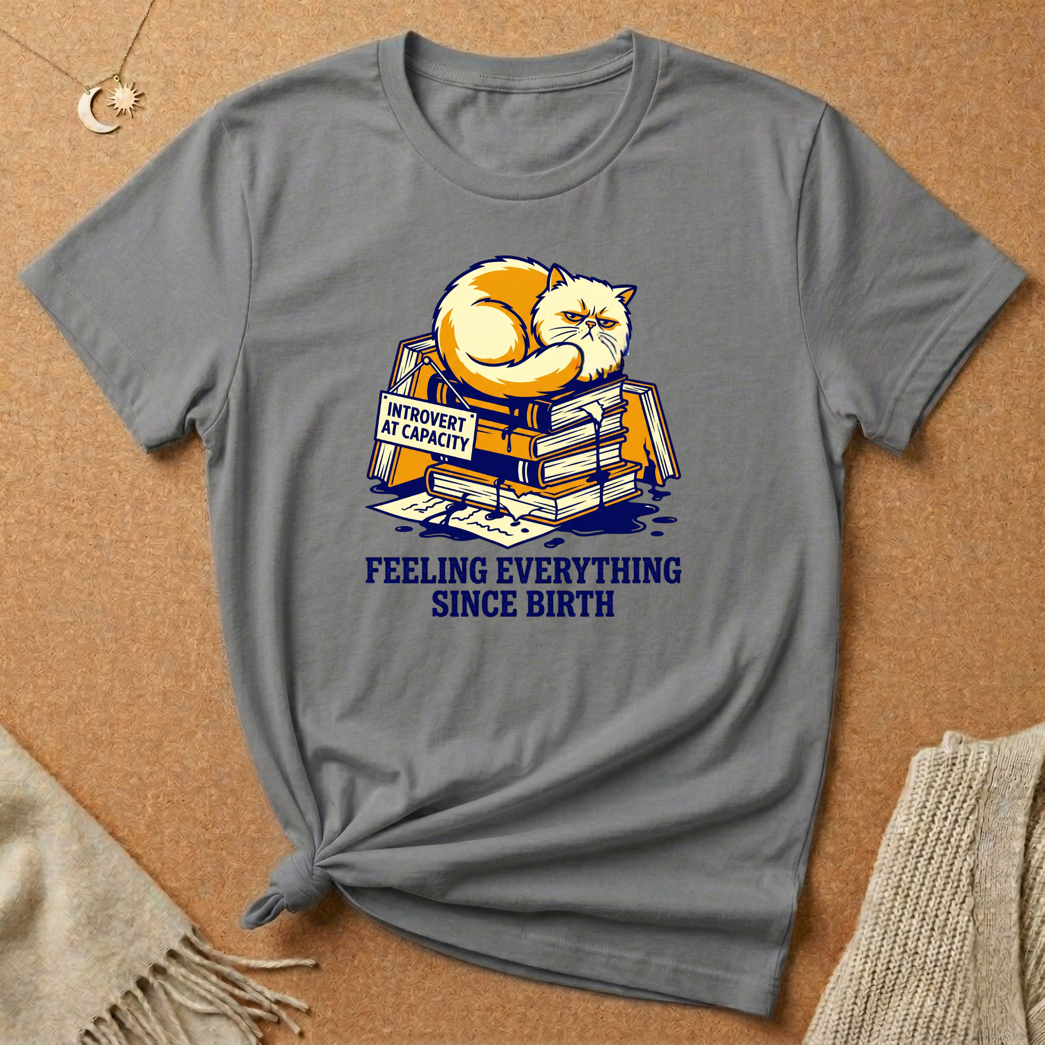Feeling Everything Since Birth Cat With Books Tee