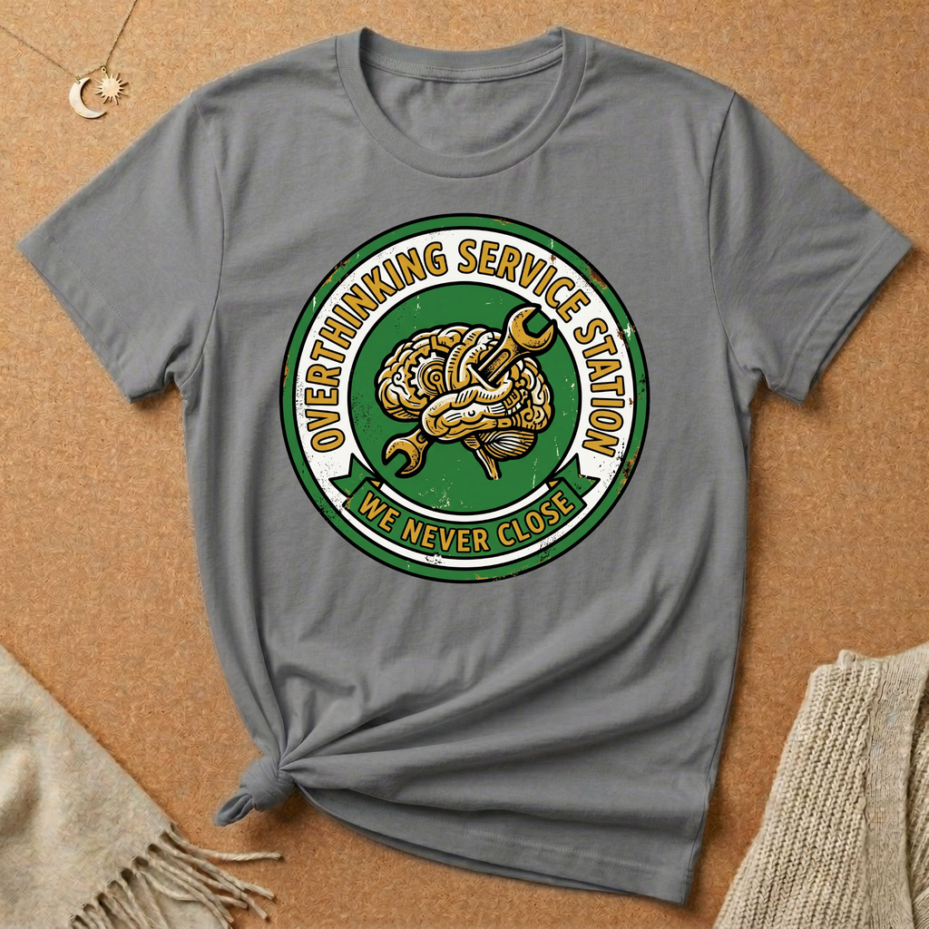 Overthinking Service Station We Never Close Brain Tee