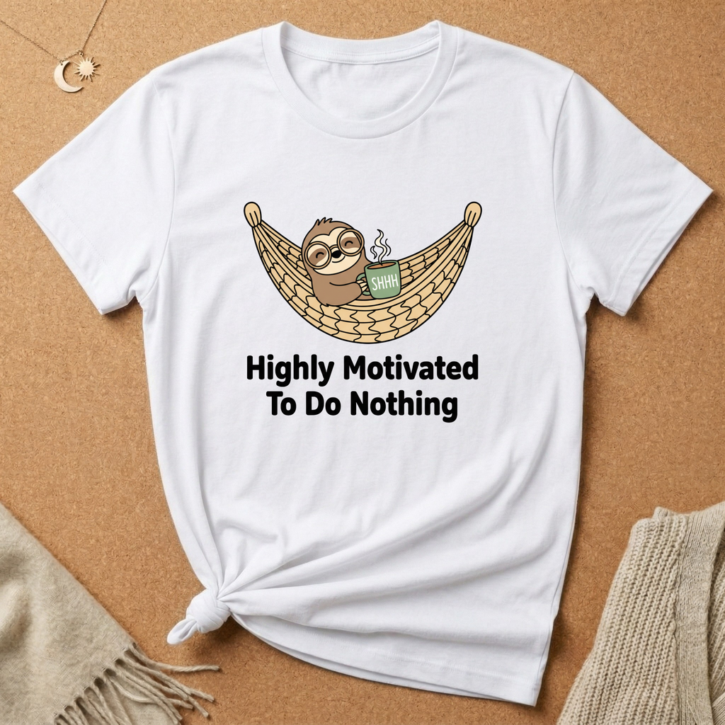 Sloth in Hammock Highly Motivated To Do Nothing Tee