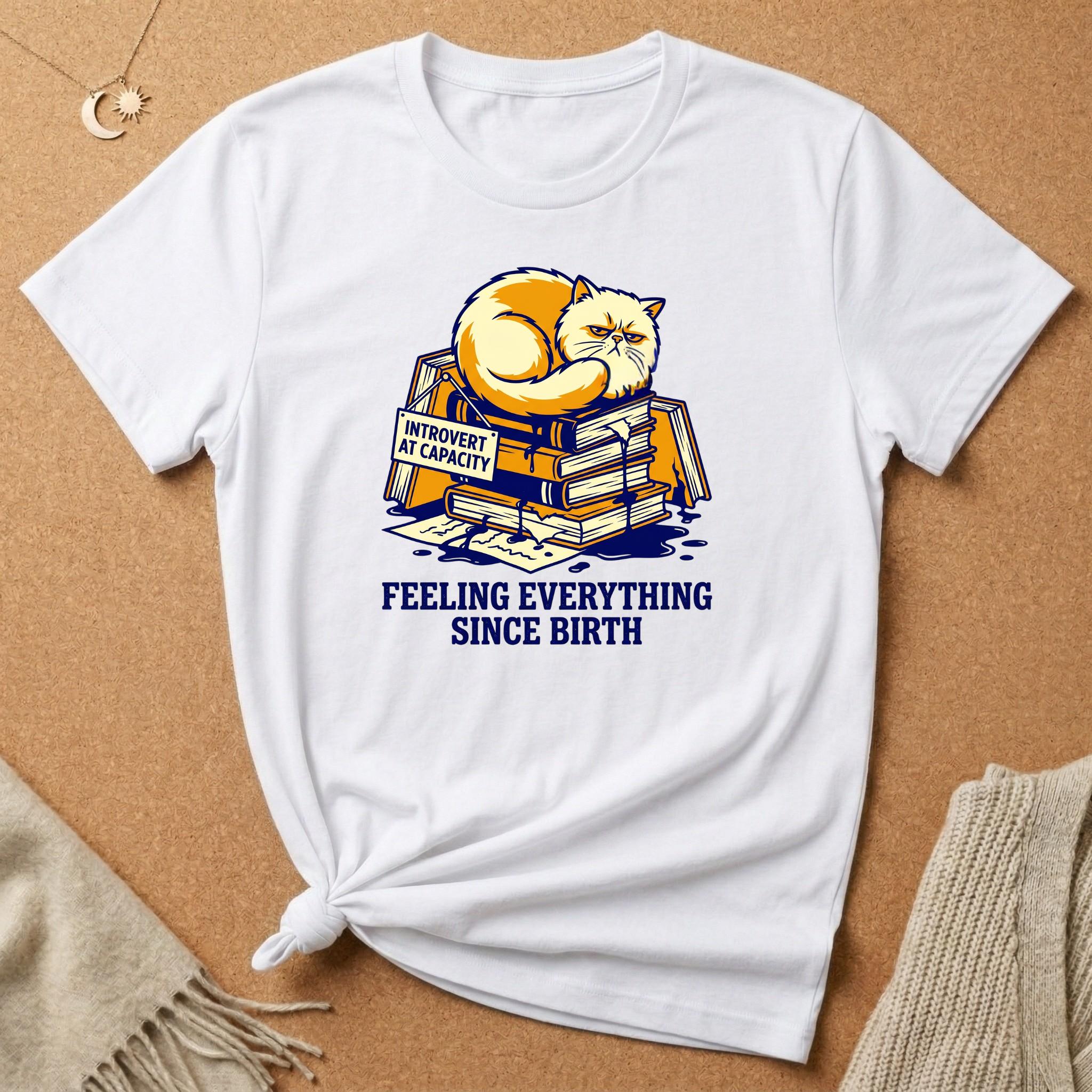 Feeling Everything Since Birth Cat With Books Tee