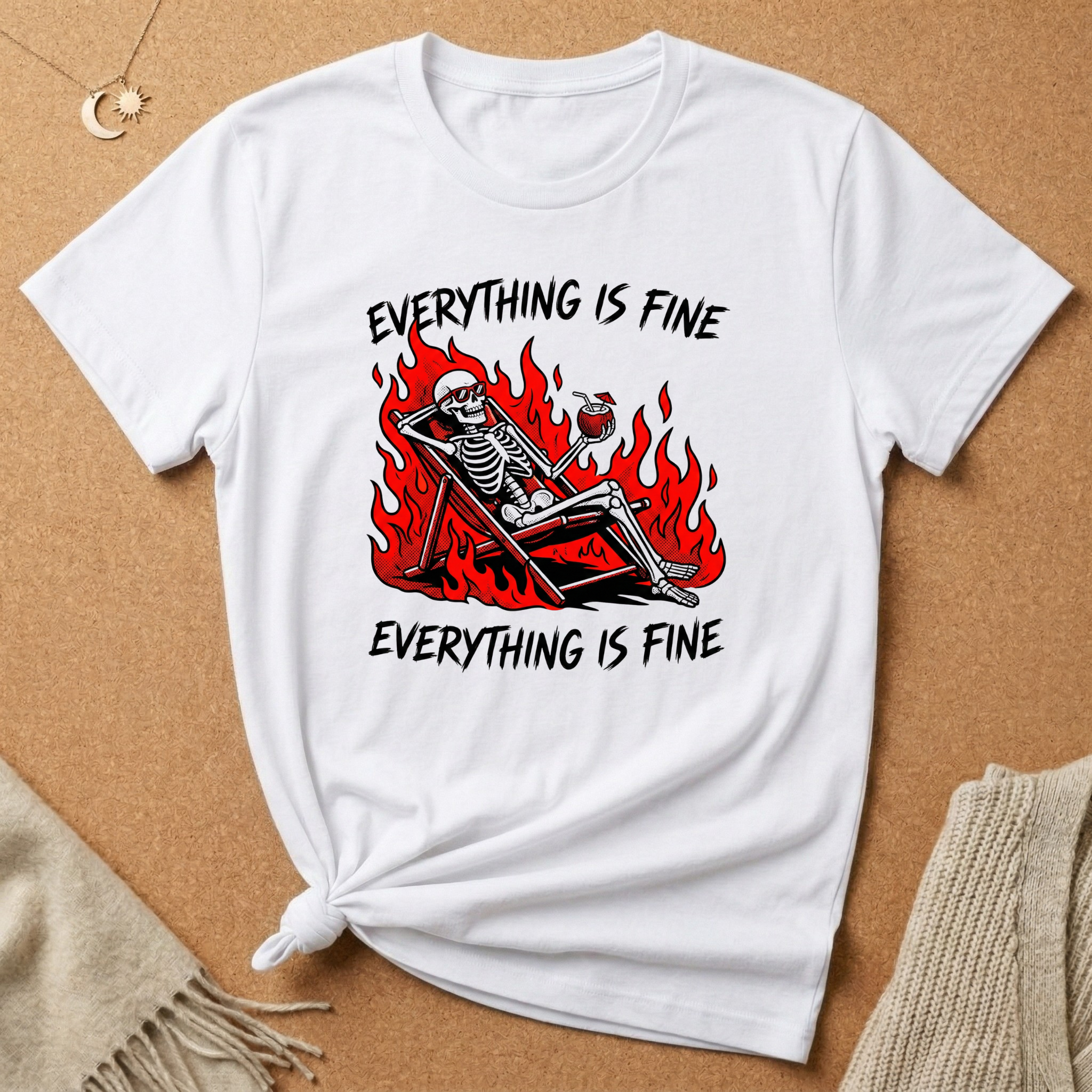 Everything is Fine Skeleton in fire Tee
